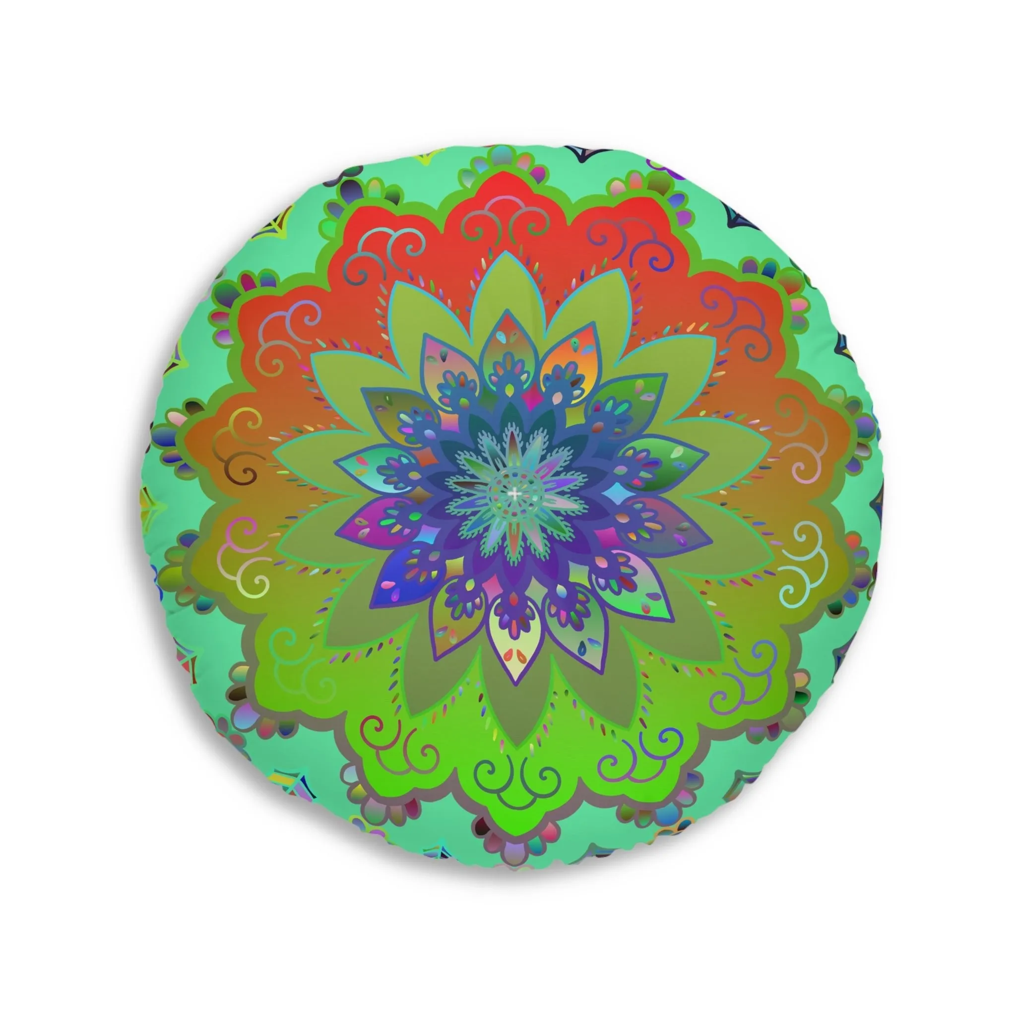 Colorful Hand Drawn Mandala Floor Cushion - Tufted Round Pillow