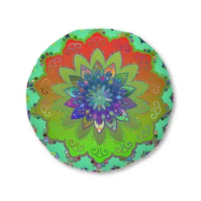 Colorful Hand Drawn Mandala Floor Cushion - Tufted Round Pillow