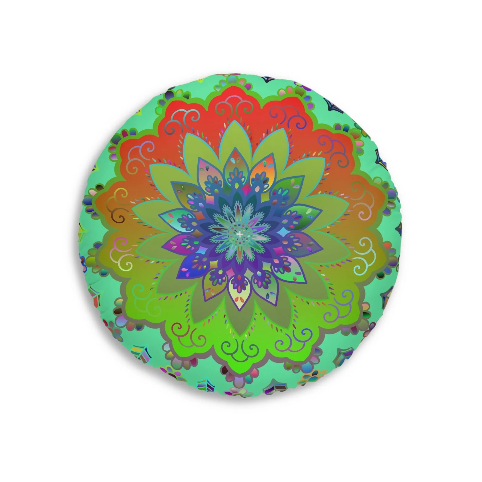 Colorful Hand Drawn Mandala Floor Cushion - Tufted Round Pillow