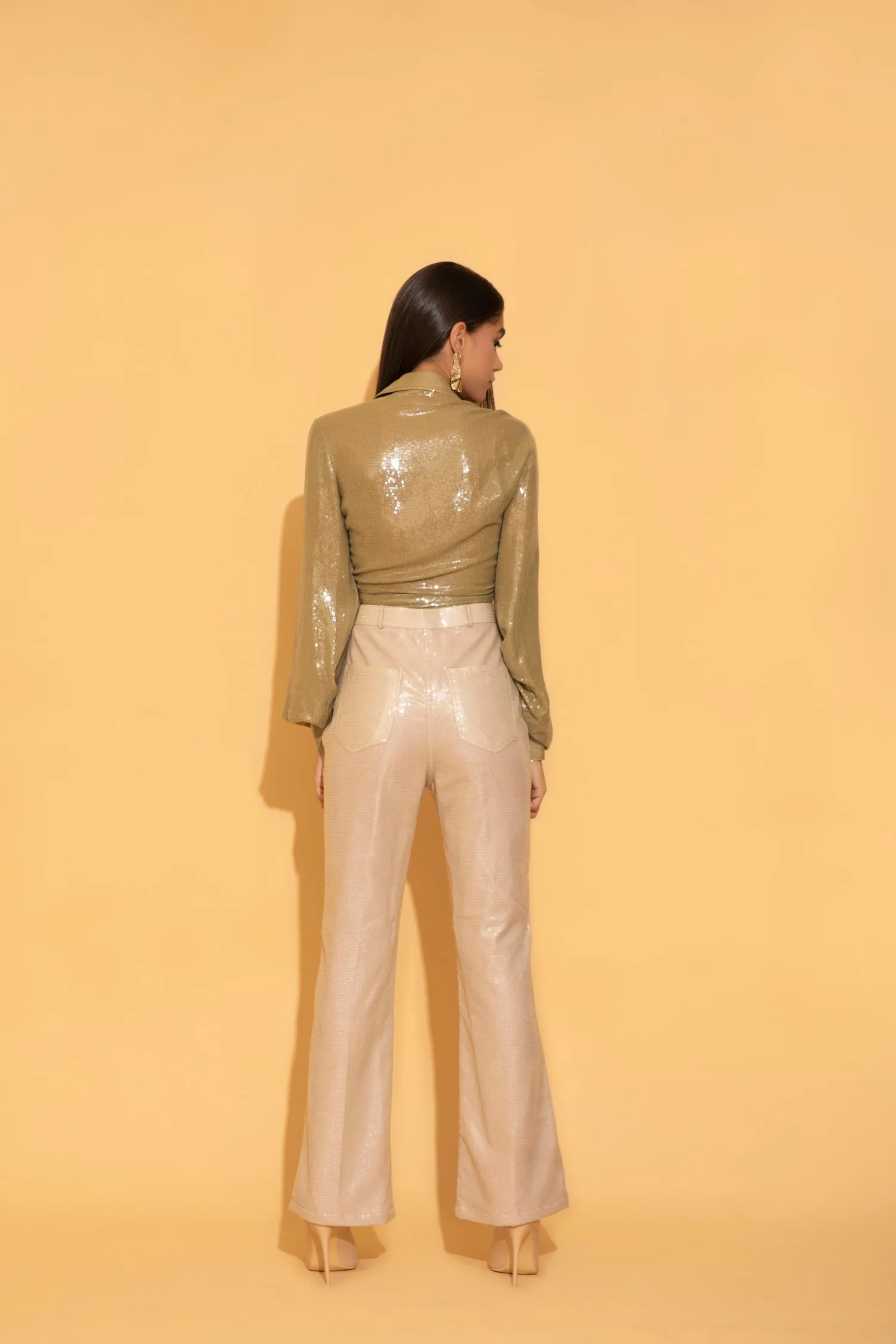 Cream Sequins Pants