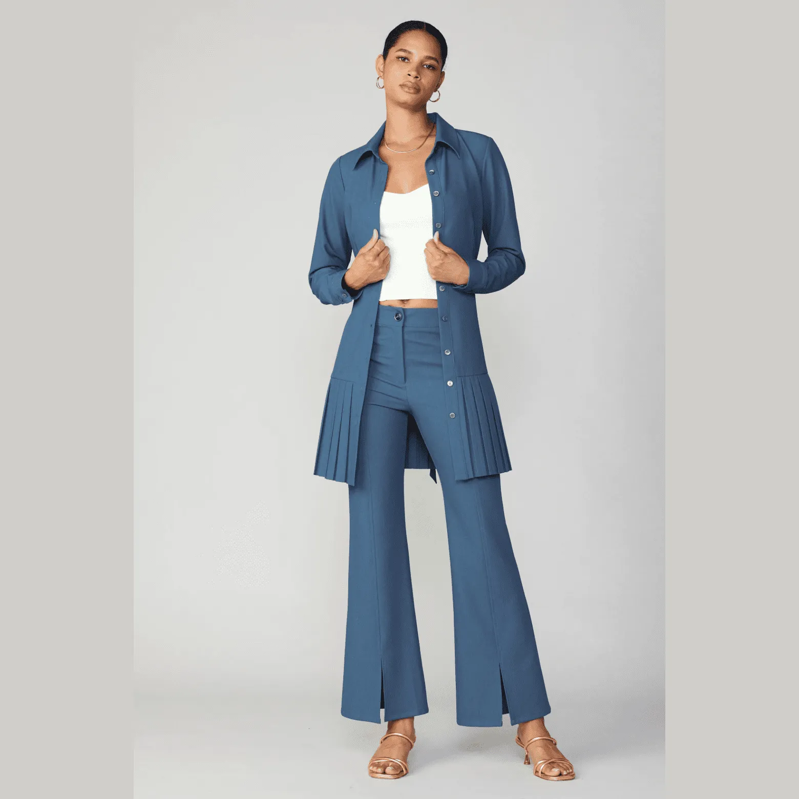 Current Air Pin Tucked Slit Hem Pants in Aegean Blue