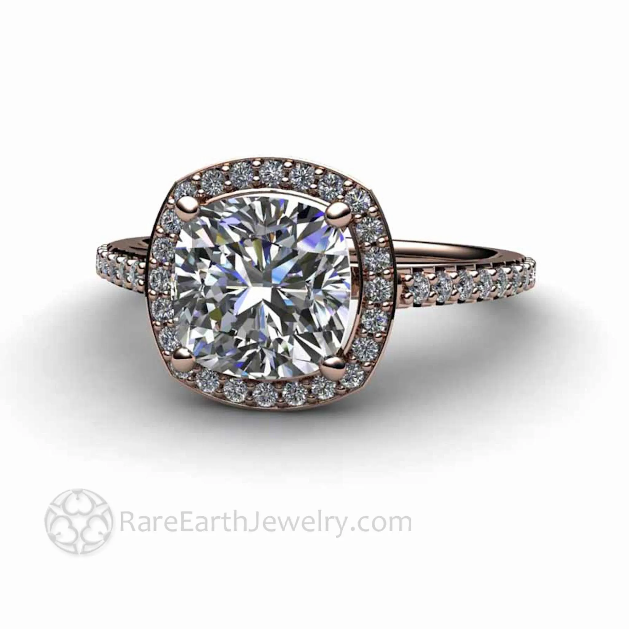 Cushion Cut Moissanite Engagement Ring Pave Diamond Halo