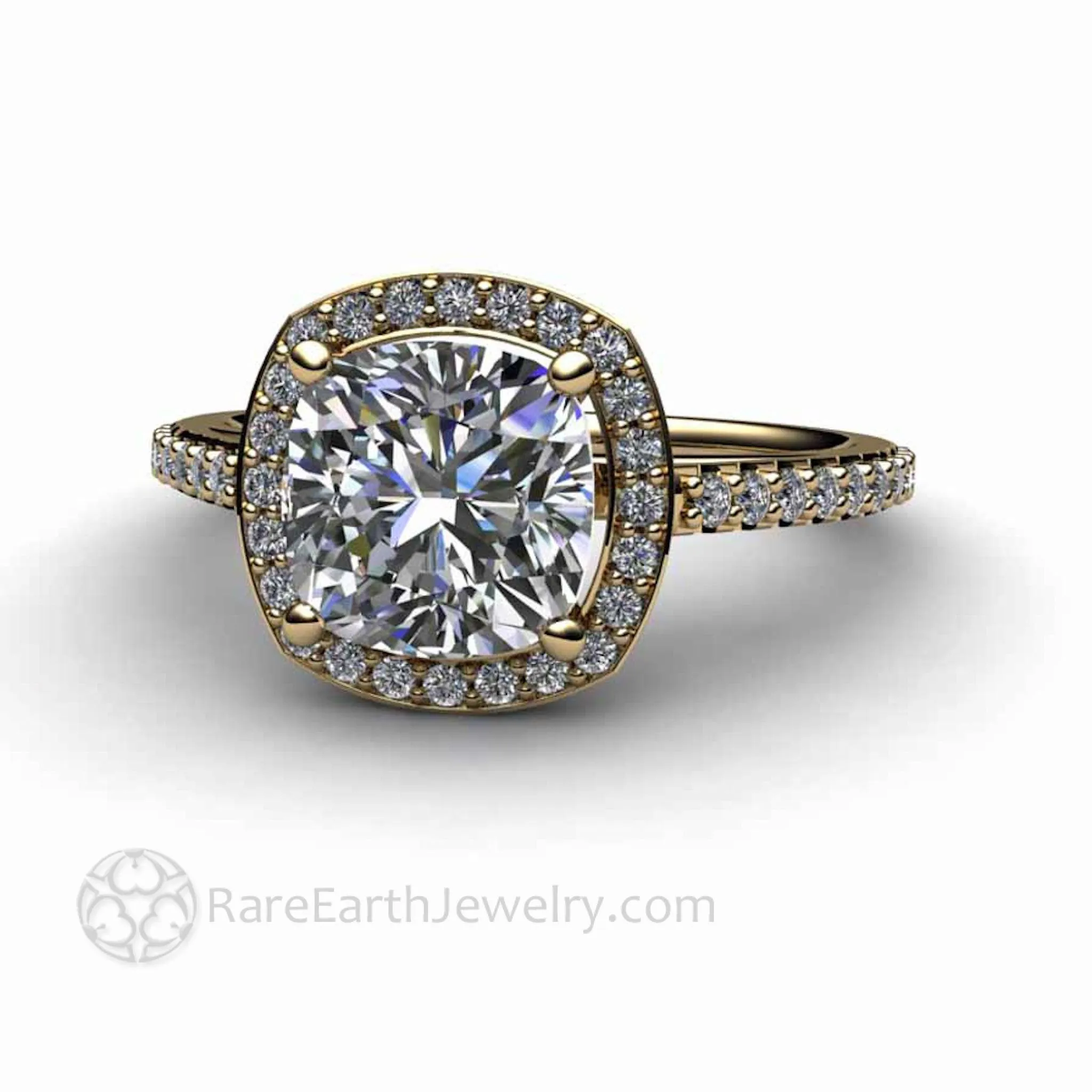 Cushion Cut Moissanite Engagement Ring Pave Diamond Halo