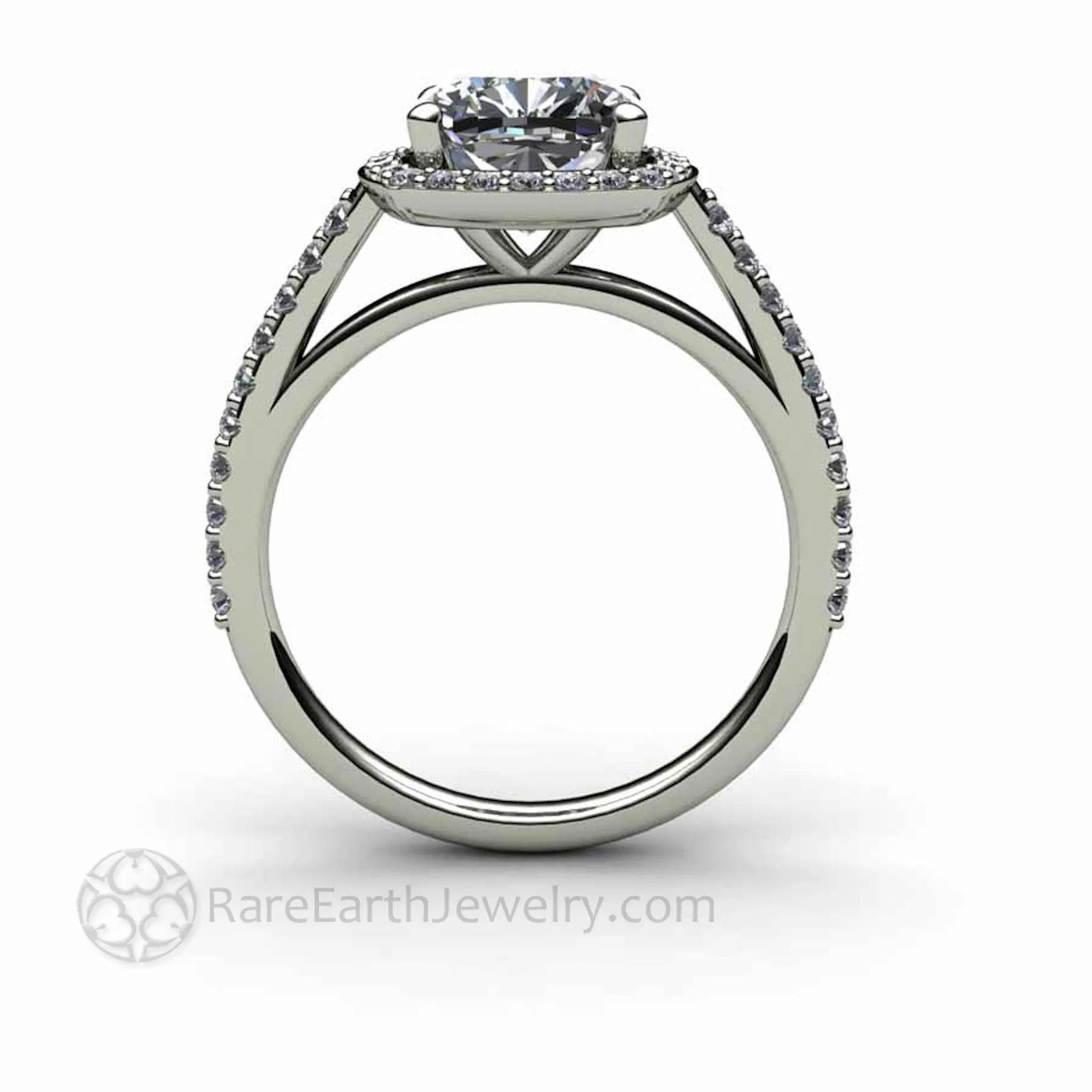 Cushion Cut Moissanite Engagement Ring Pave Diamond Halo