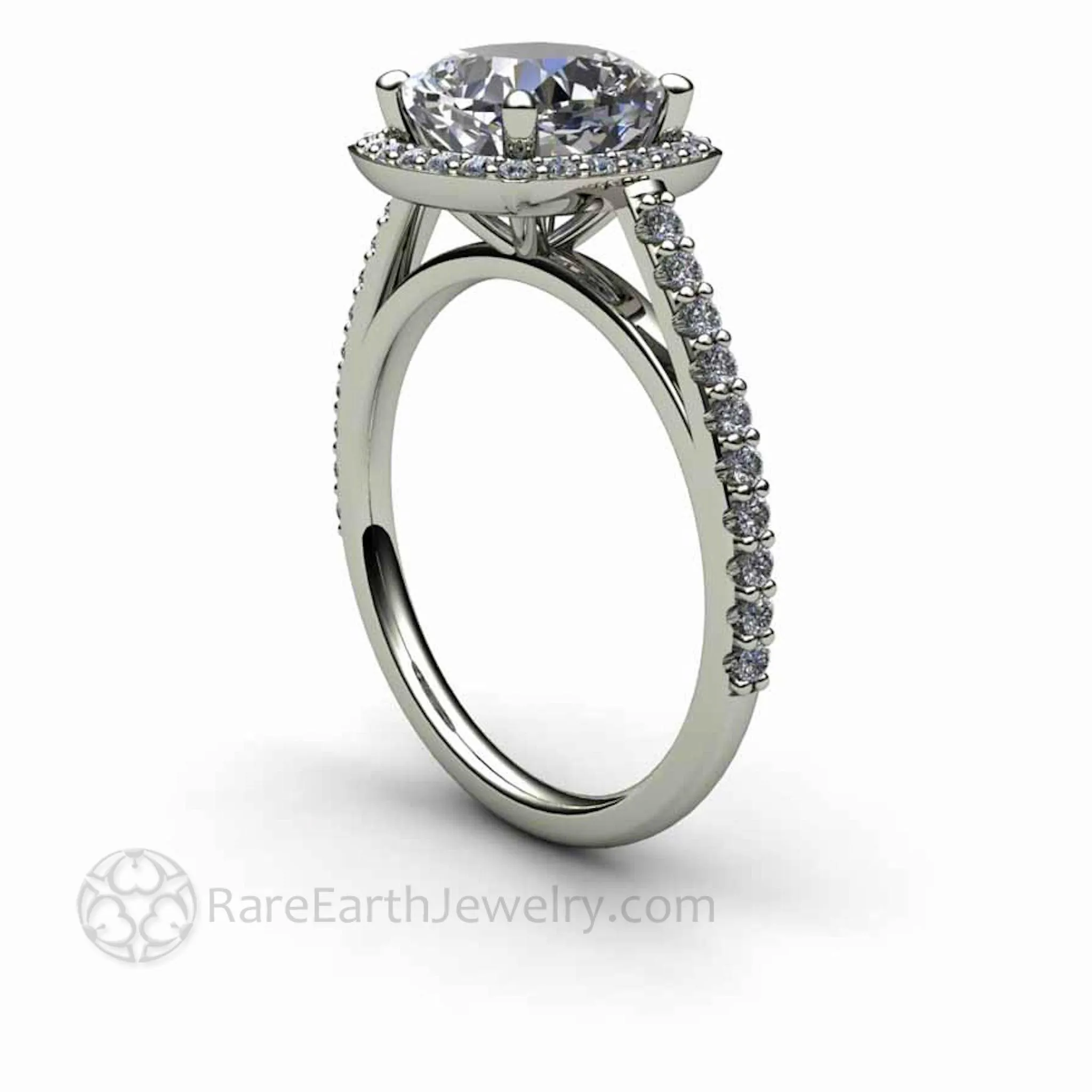 Cushion Cut Moissanite Engagement Ring Pave Diamond Halo