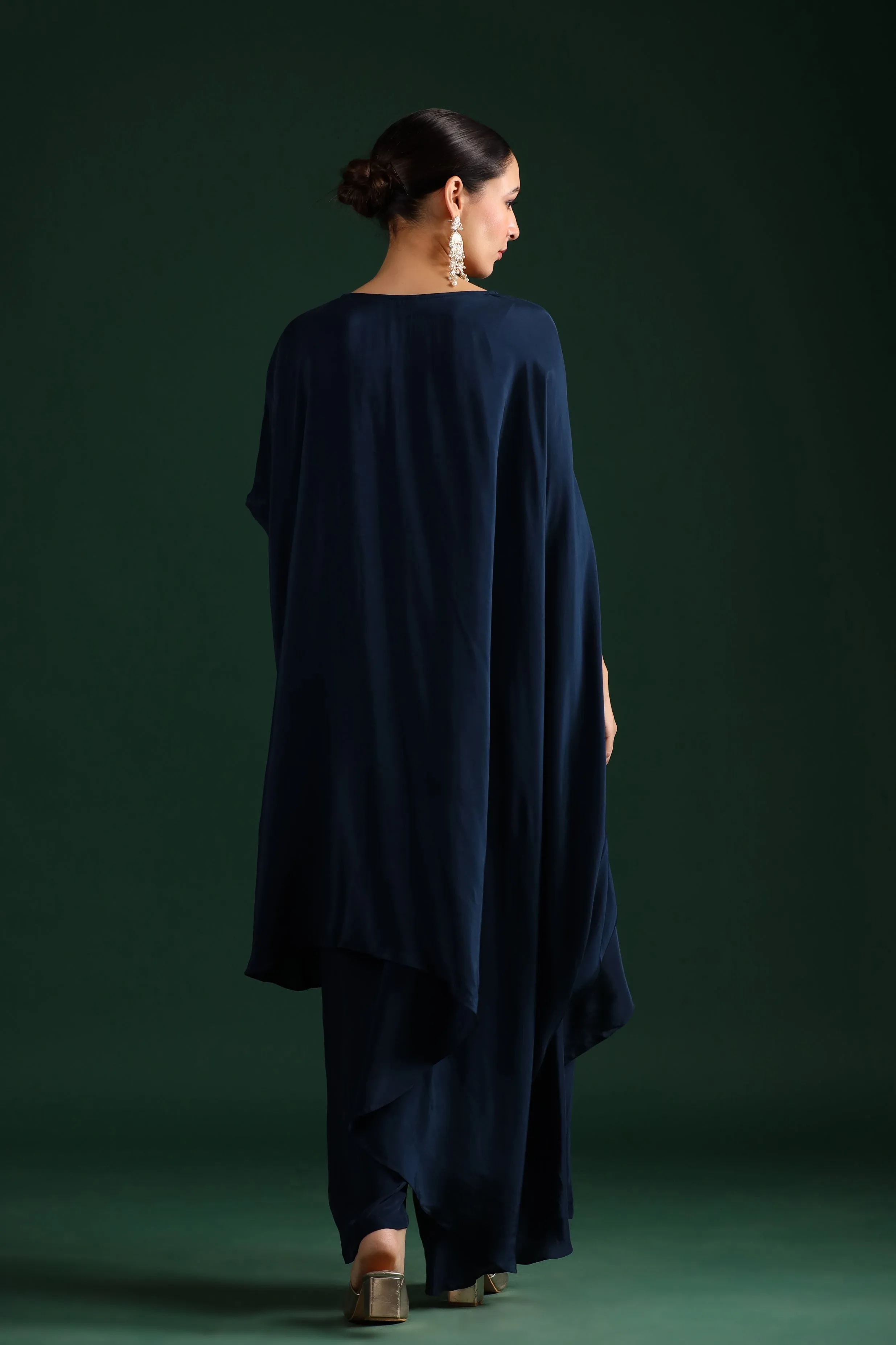 Deep Blue Embellished Asymmetrical Tunic & Pants