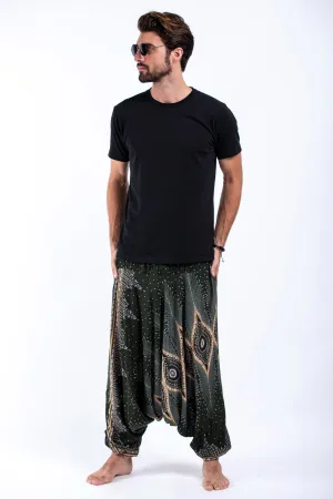 Diamond Peacock Drop Crotch Men's Harem Pants in Green