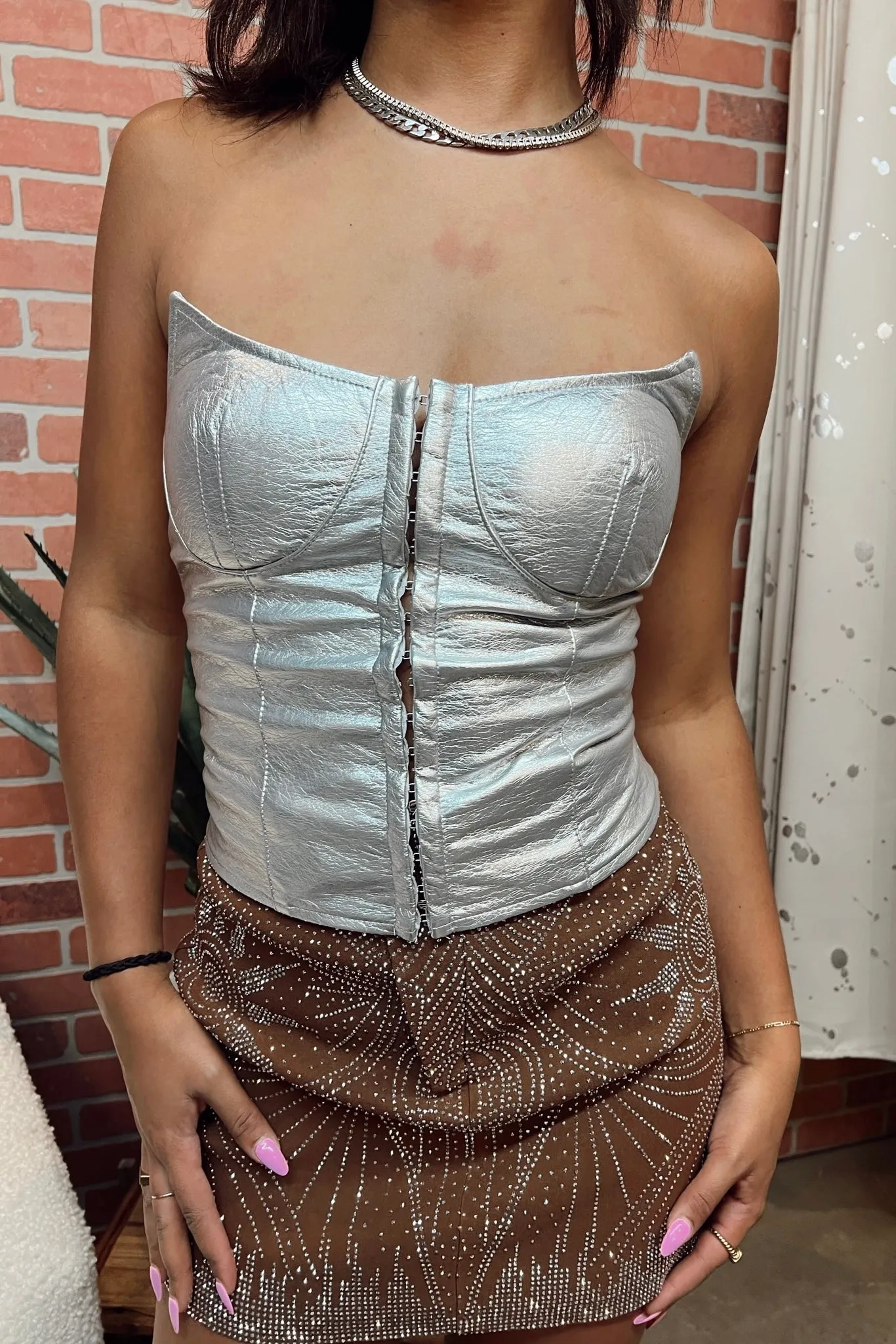 Disco Metallic Corset Top - Silver