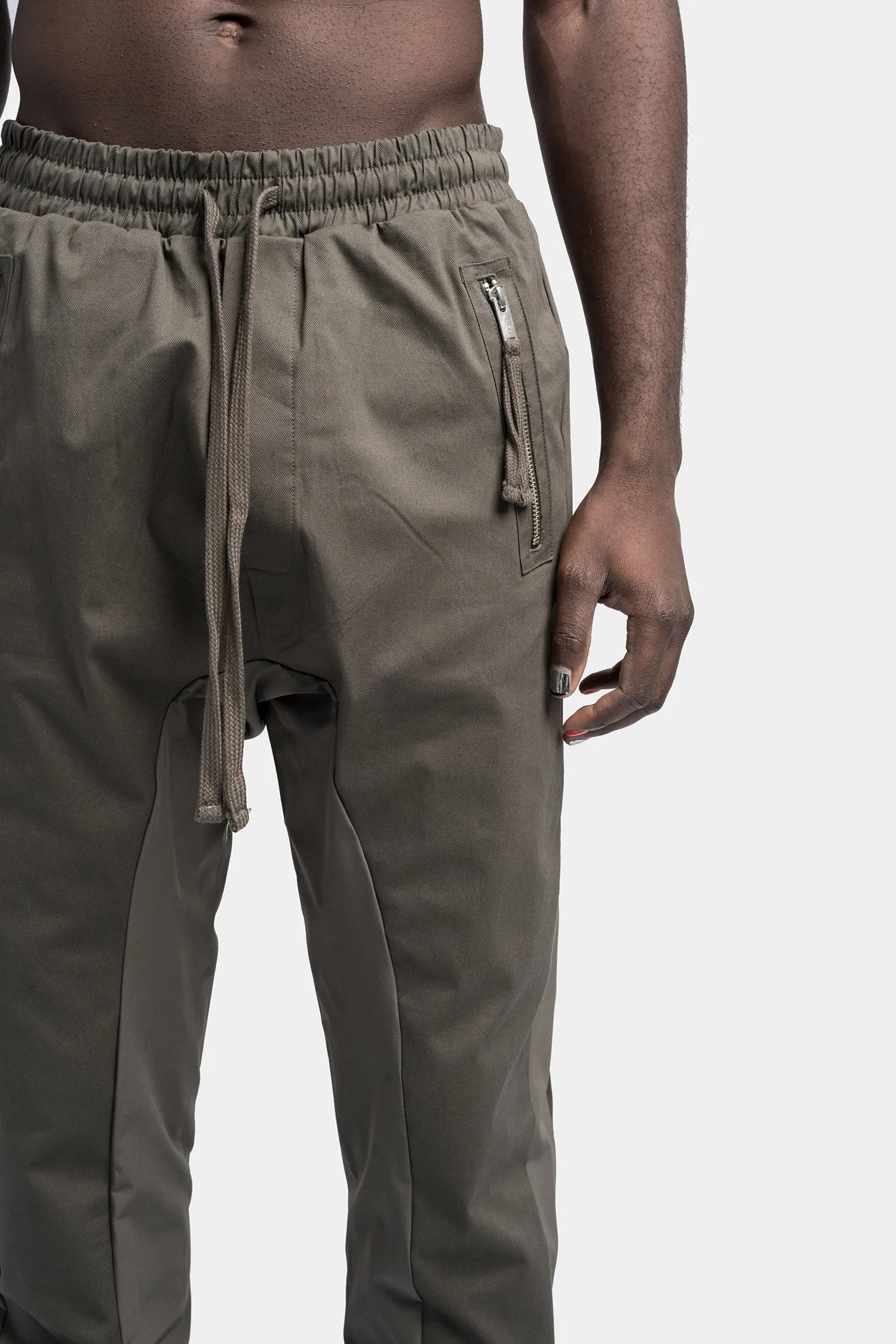 Drop crotch zip pocket tech pants, Ivy green