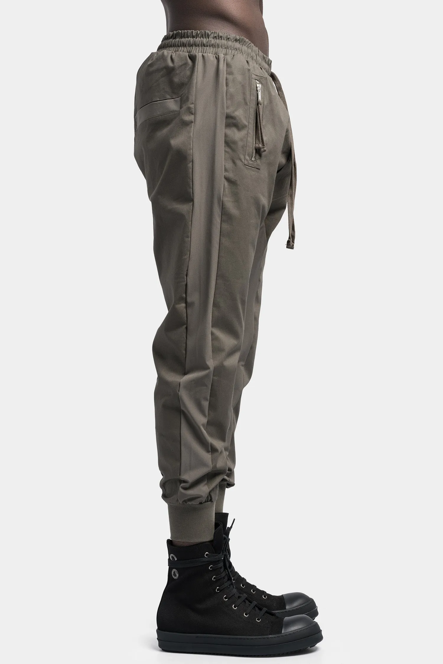 Drop crotch zip pocket tech pants, Ivy green