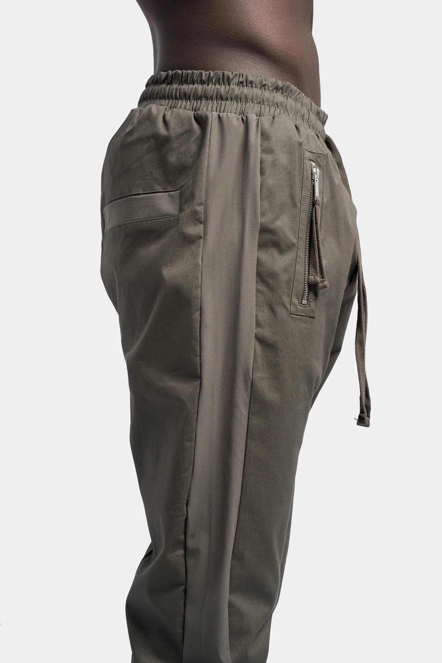 Drop crotch zip pocket tech pants, Ivy green