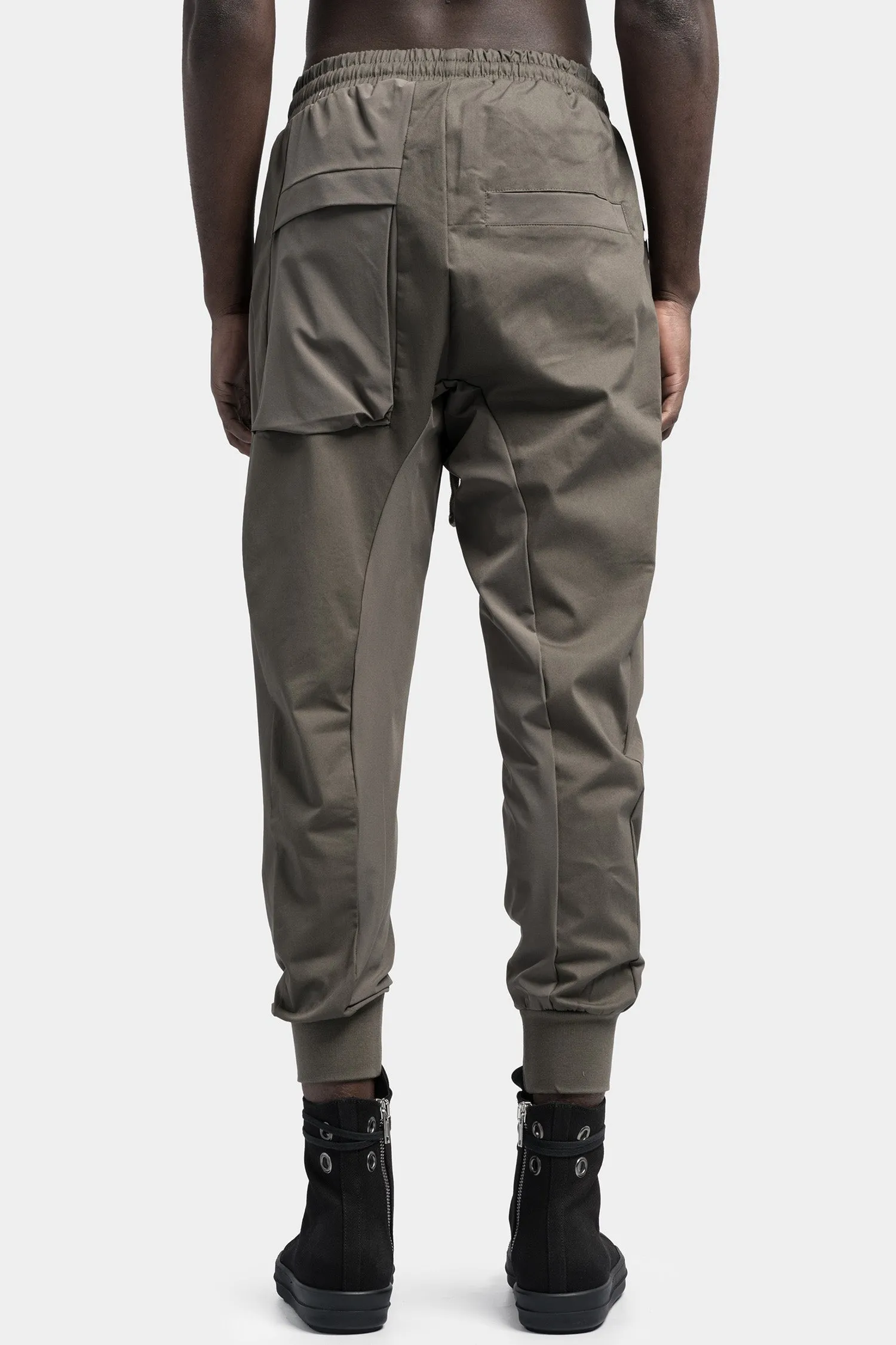 Drop crotch zip pocket tech pants, Ivy green