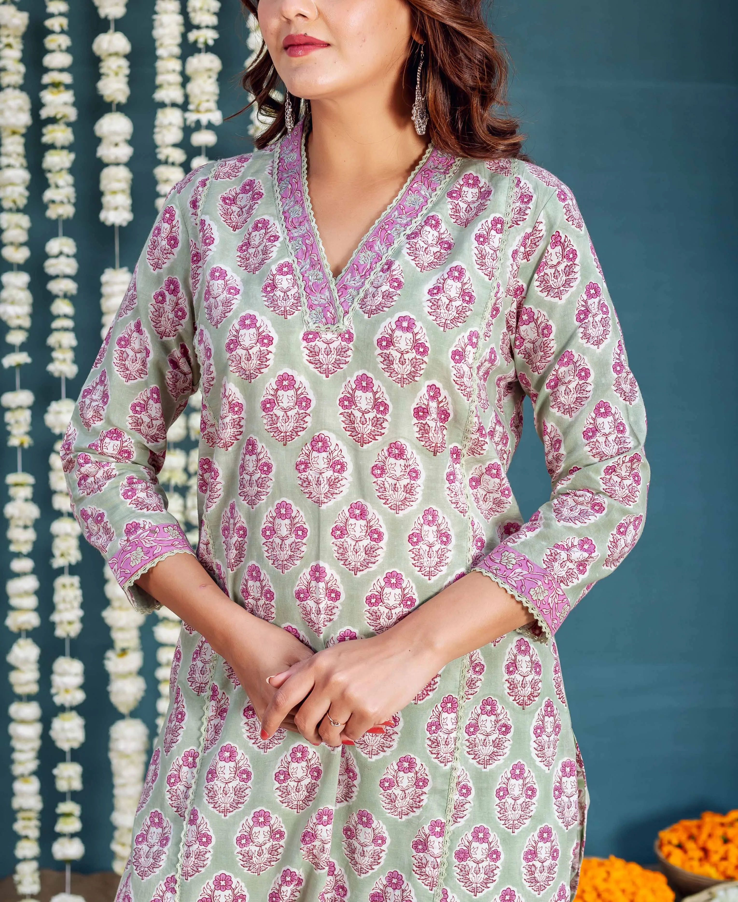 Elara Sage Hand Block Printed Kurta