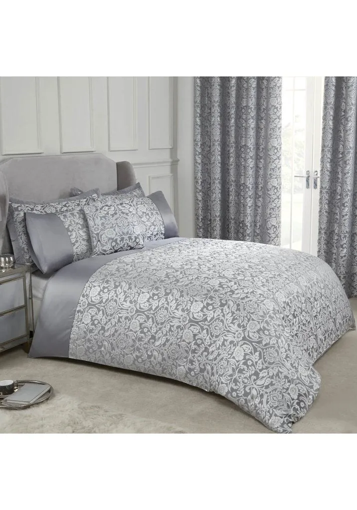 Embellished Jacquard Duvet Set - Silver