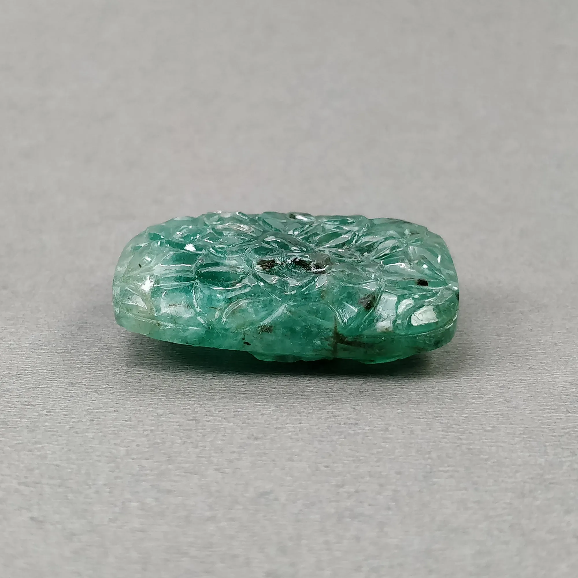 EMERALD Gemstone Carving : 97.80cts Natural Untreated Unheated Green Emerald Both Side Hand Carved Cushion Shape 37.5*30mm