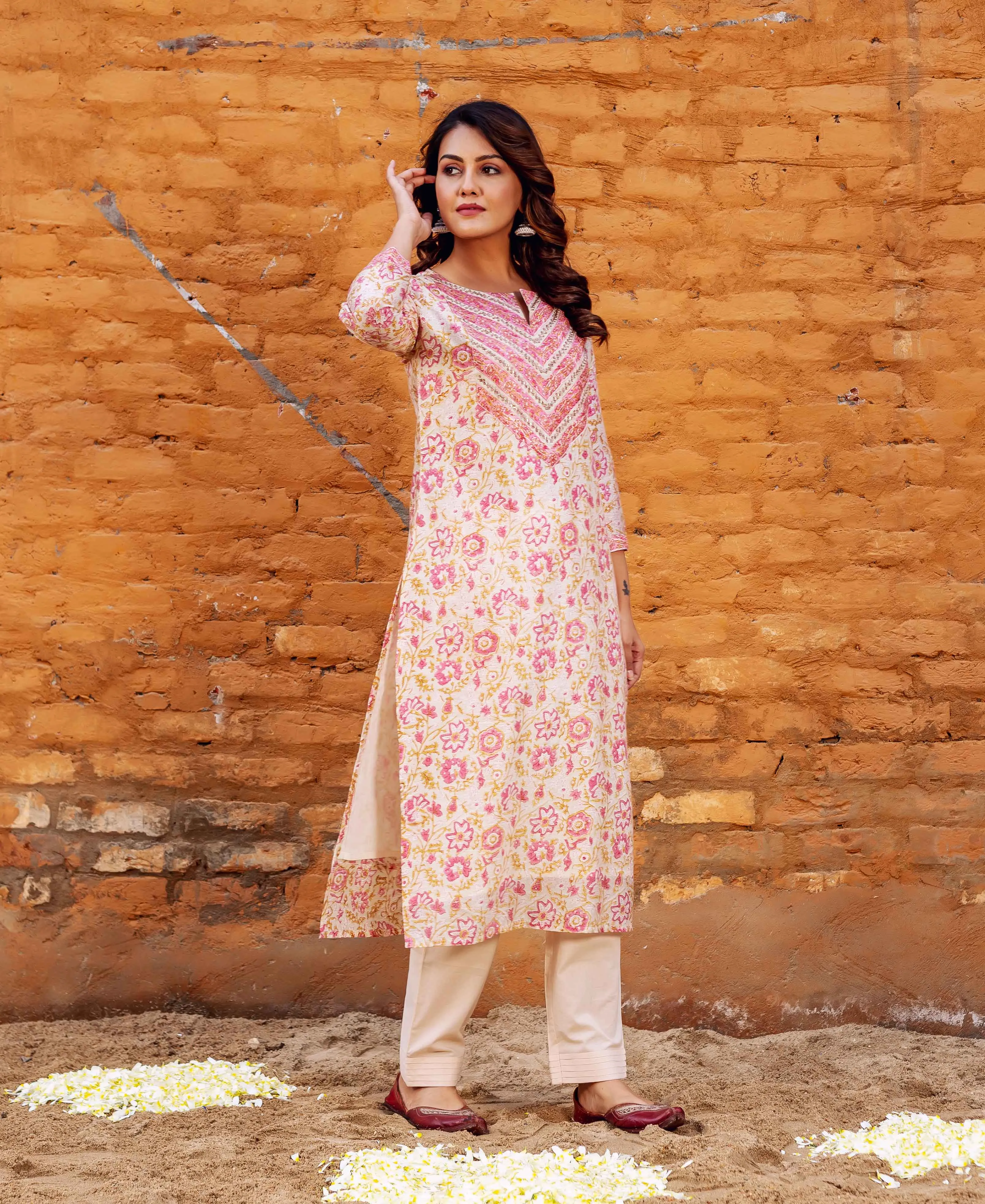 Farah Chanderi Block Printed Straight Kurta