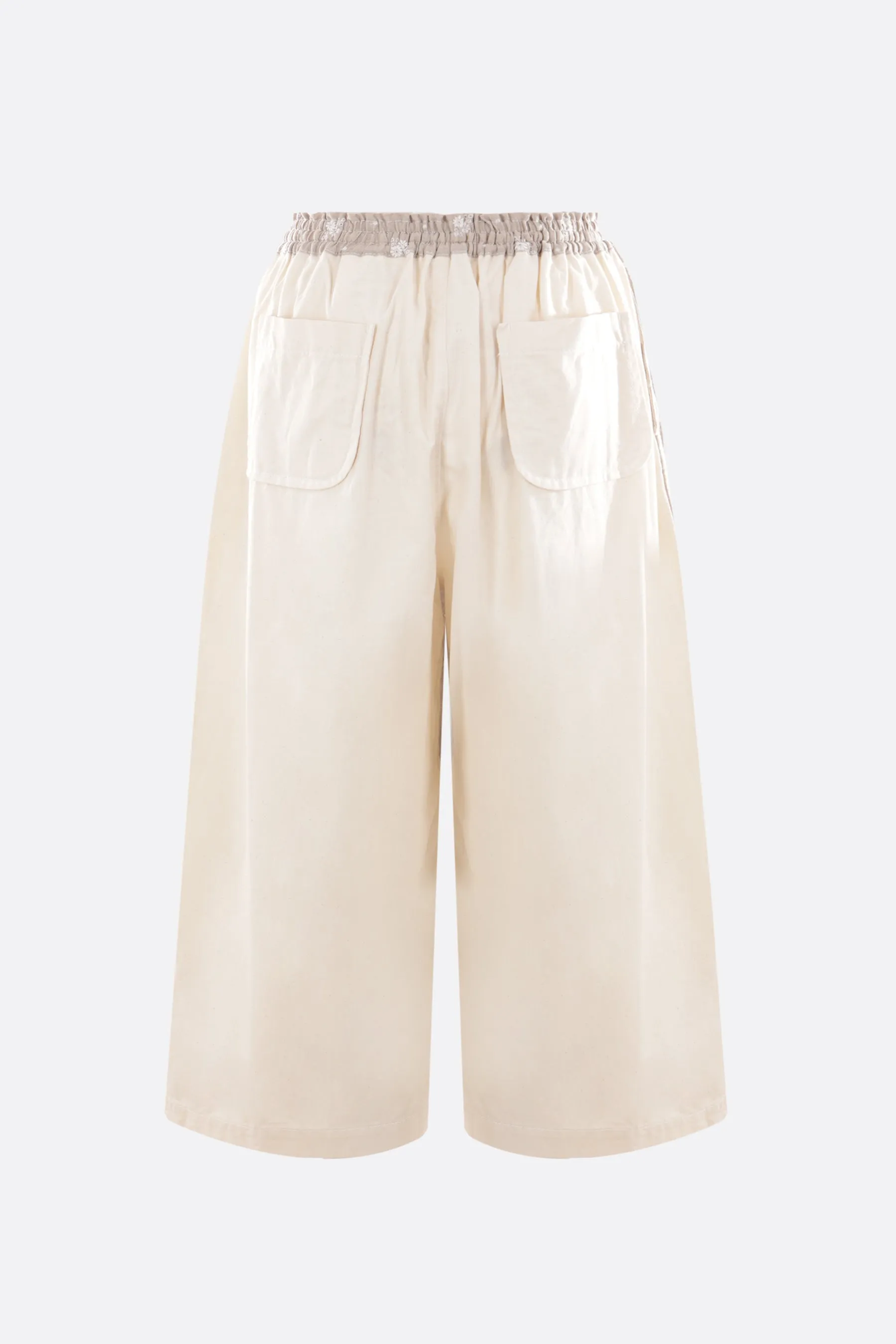 floral embroidered linen and cotton cropped pants