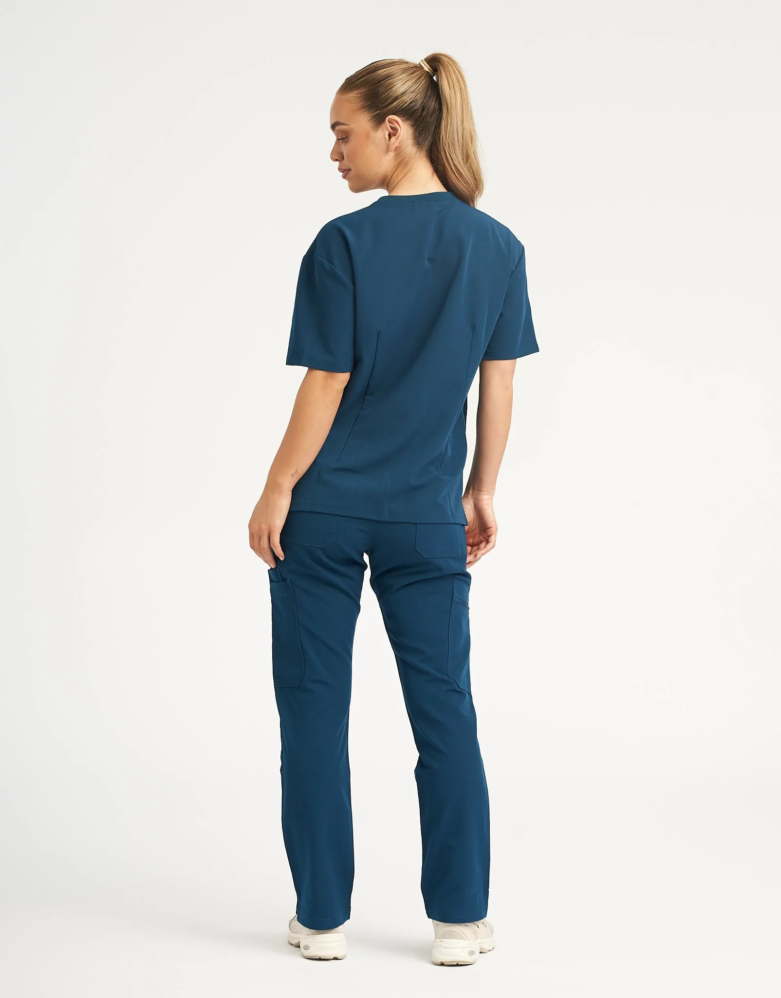 Gibraltar Blue V Neck Top and Multi-Pocket Scrub Pants Set