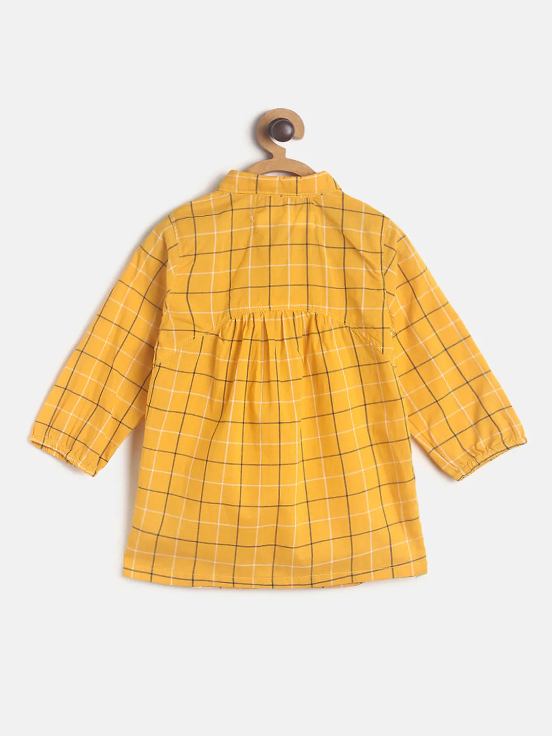 Girls Yellow Checks Printed Cotton Shirt