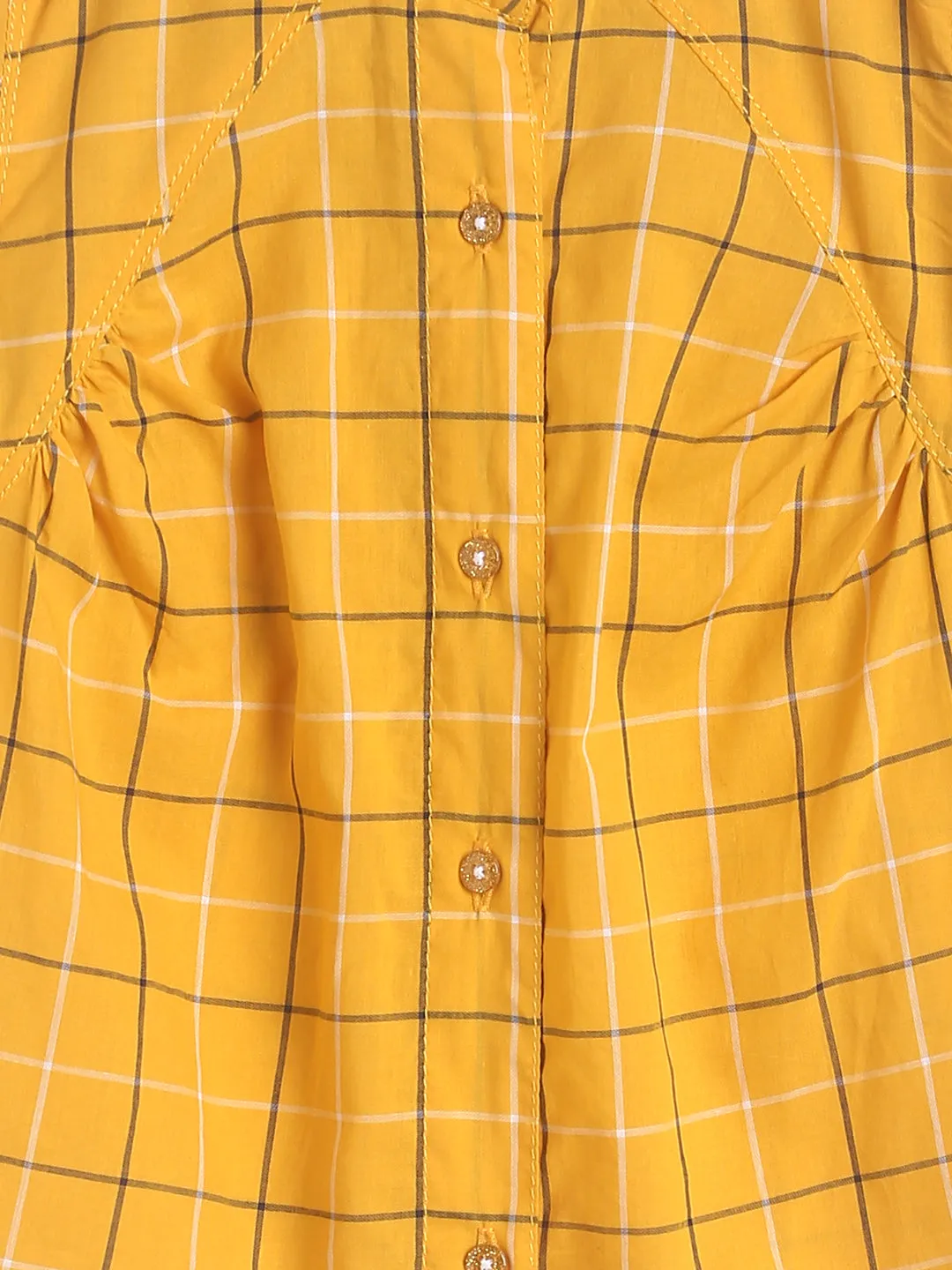 Girls Yellow Checks Printed Cotton Shirt