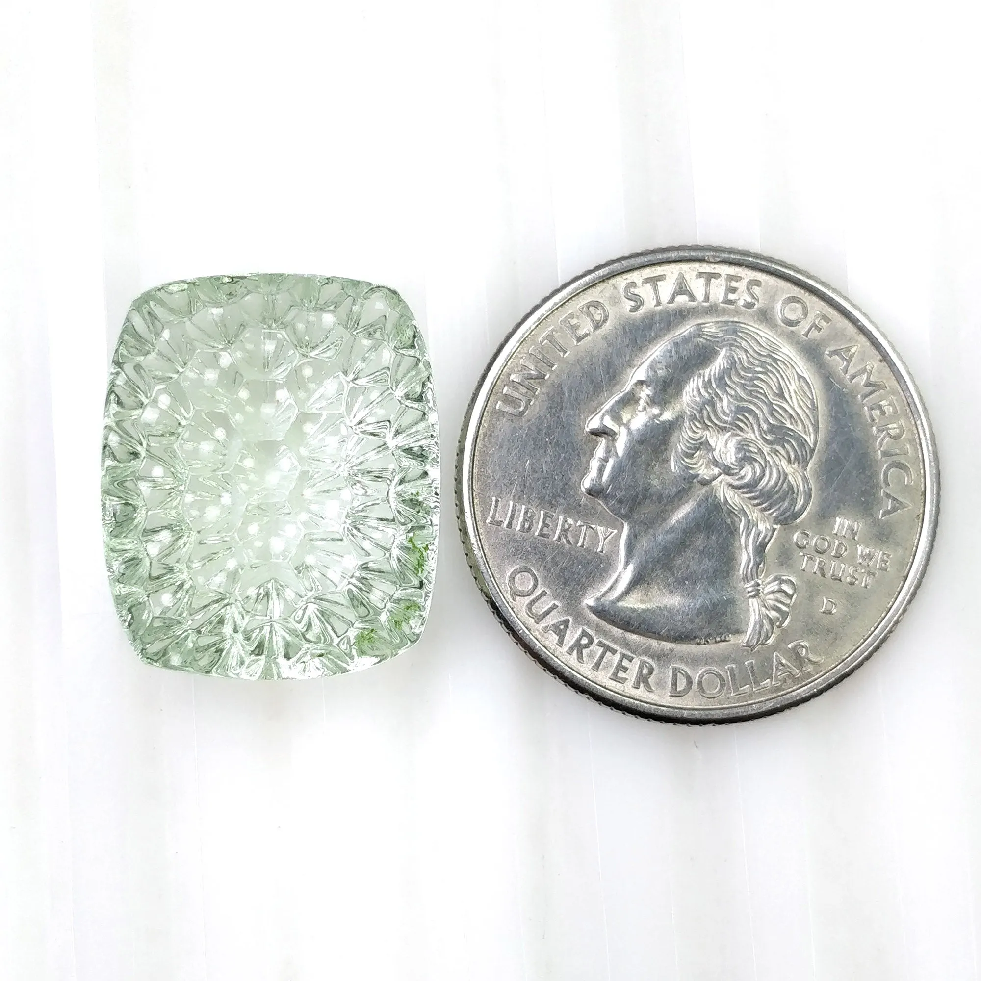 GREEN AQUAMARINE Gemstone Carving  : 20.40cts Natural Untreated Aqua Hand Carved Cushion Shape 16*20mm (With Video)