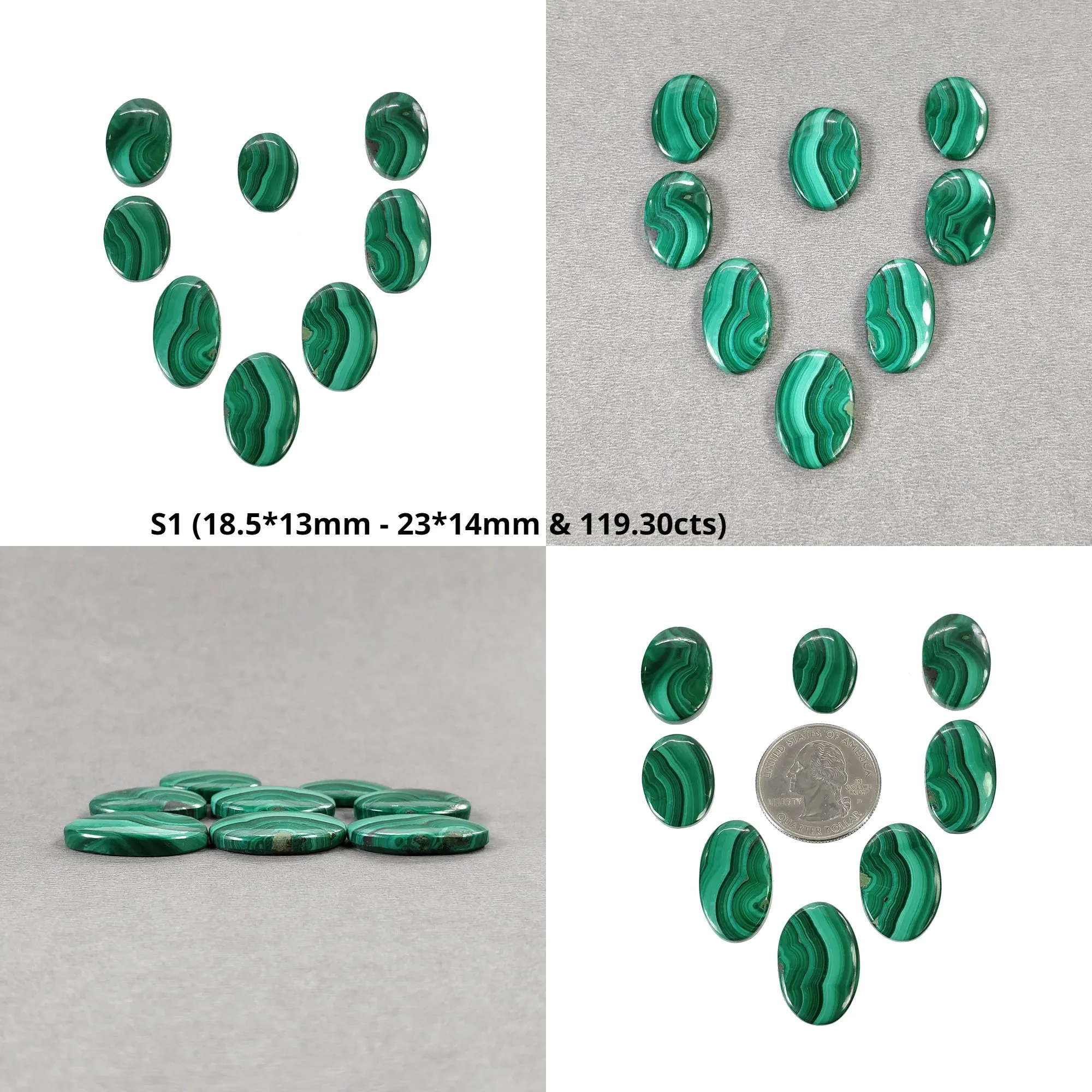 GREEN MALACHITE Gemstone Cabochon : Natural Untreated Bi-Color Malachite Oval Cushion Shape 8pcs & 10pcs