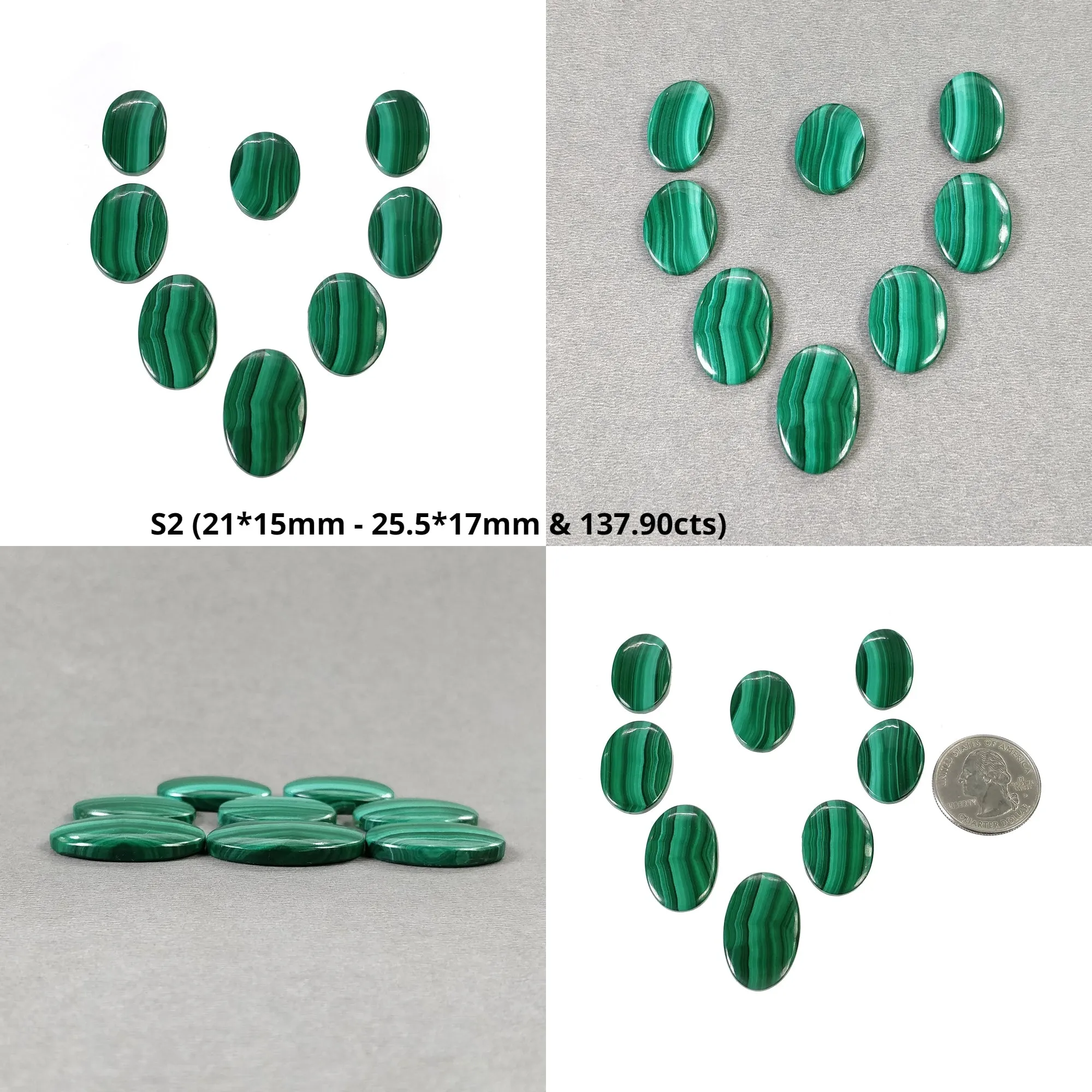 GREEN MALACHITE Gemstone Cabochon : Natural Untreated Bi-Color Malachite Oval Cushion Shape 8pcs & 10pcs