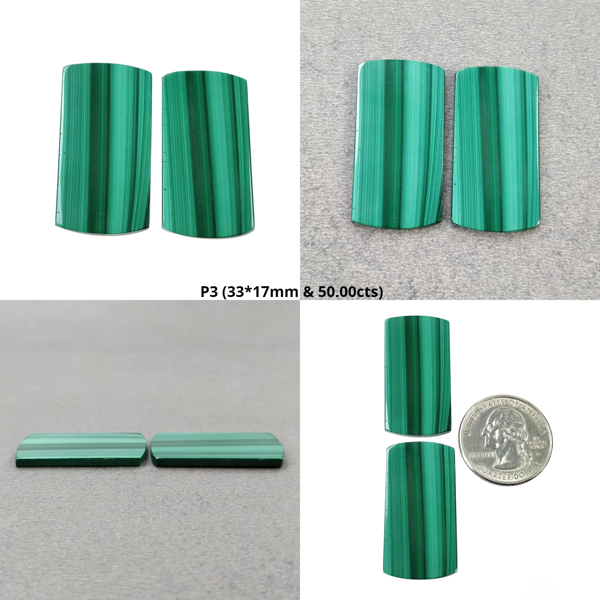 GREEN MALACHITE Gemstone Flat Slices : Natural Untreated Bi-Color Malachite Cushion Shape Pair