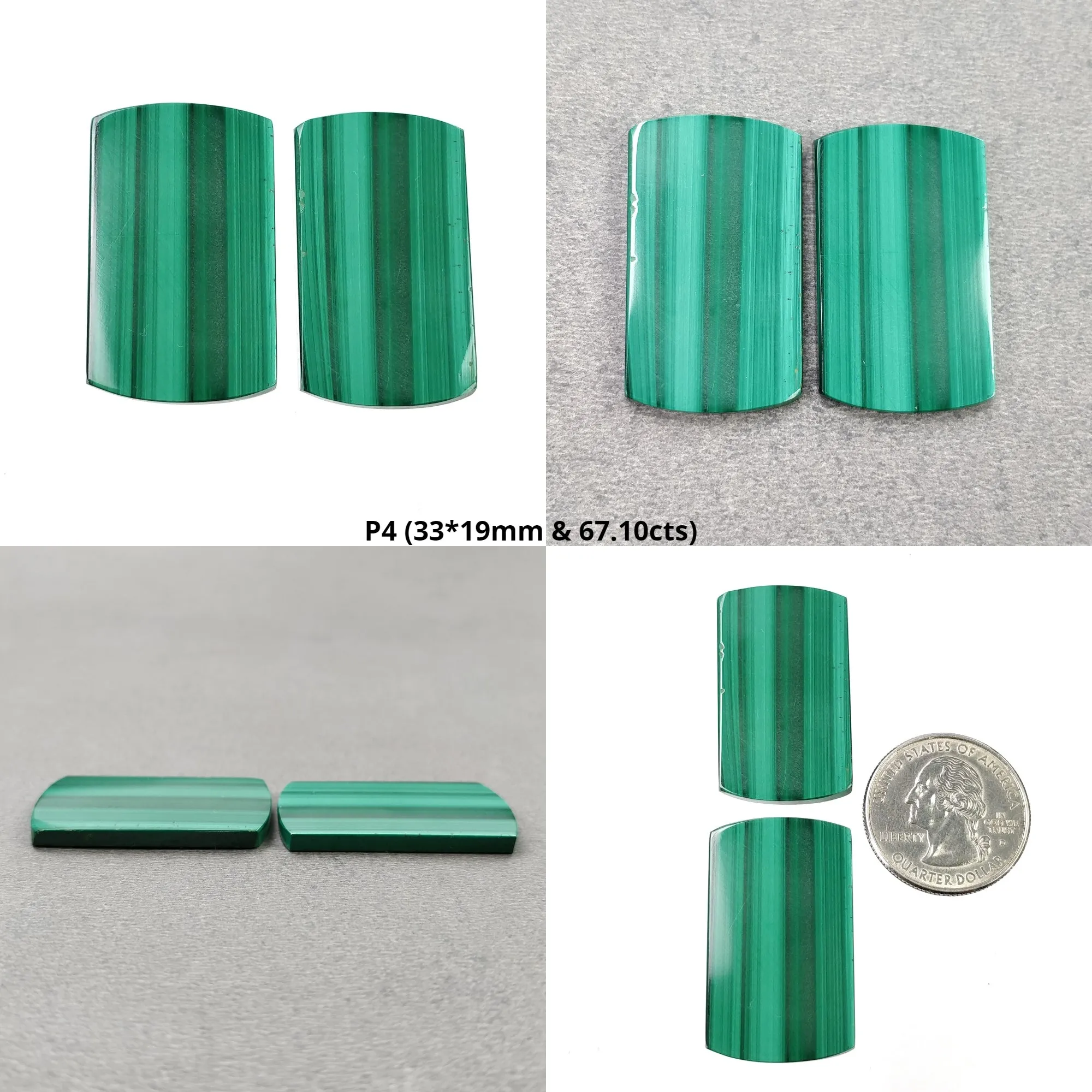 GREEN MALACHITE Gemstone Flat Slices : Natural Untreated Bi-Color Malachite Cushion Shape Pair