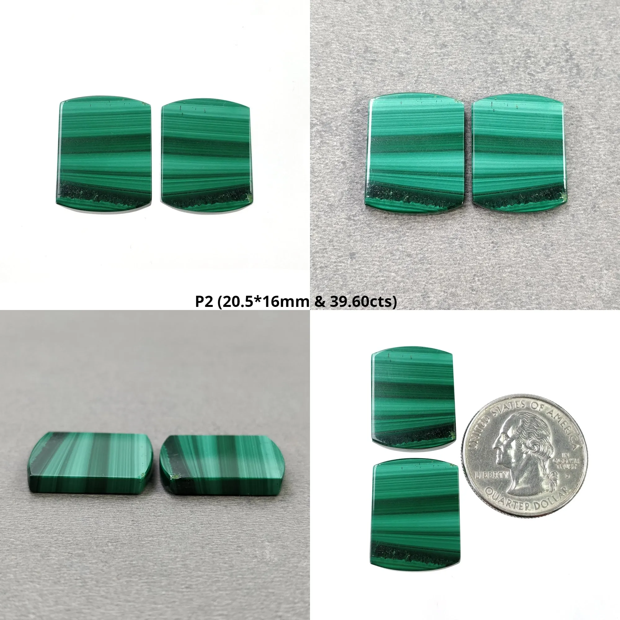 GREEN MALACHITE Gemstone Flat Slices : Natural Untreated Bi-Color Malachite Cushion Shape Pair