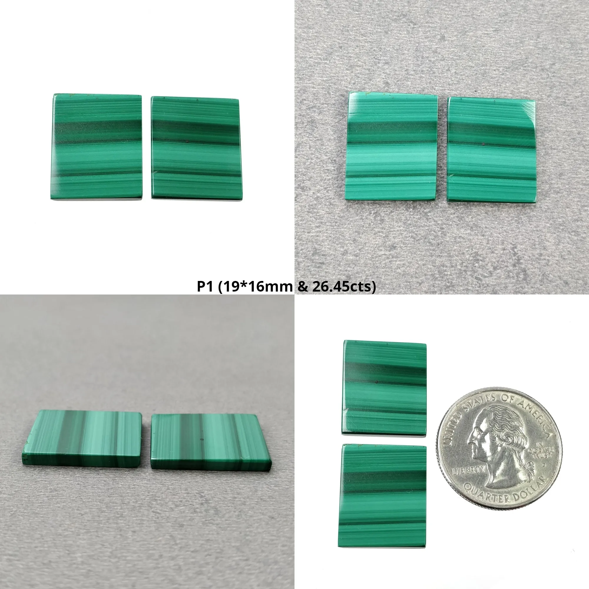 GREEN MALACHITE Gemstone Flat Slices : Natural Untreated Bi-Color Malachite Cushion Shape Pair