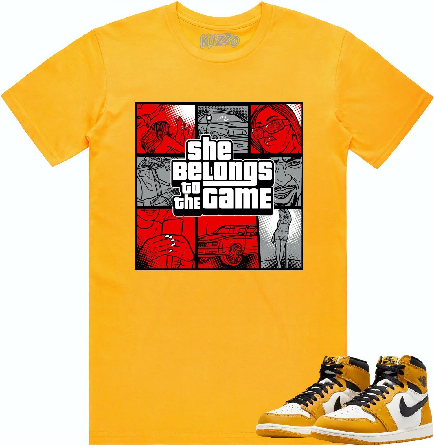 Jordan 1 Yellow Ochre 1s Shirt to Match - RED BELONGS TO THE GAME