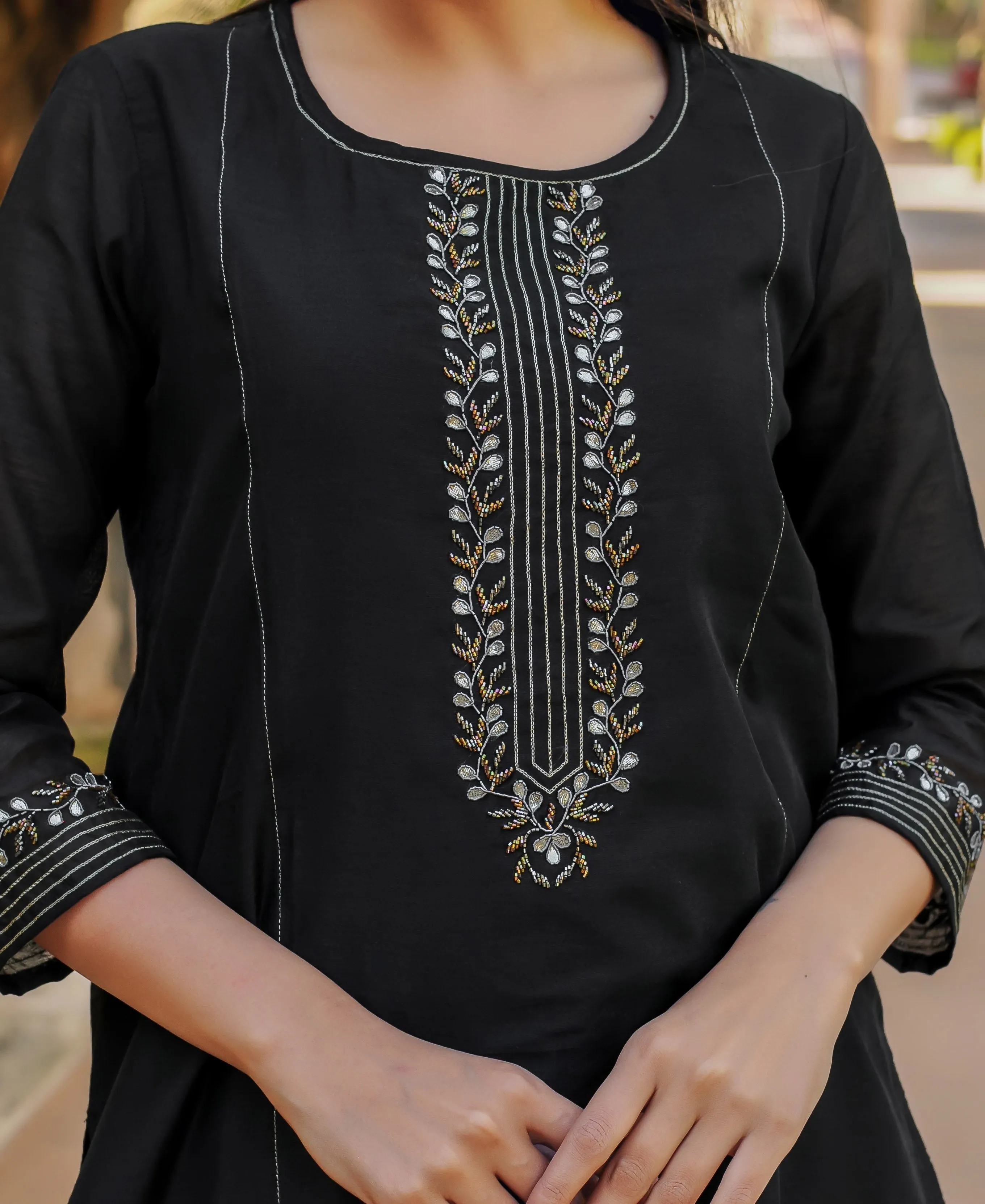 Kavya Black Hand Embroidered Kurta