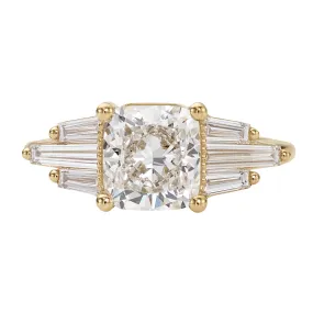 Lab Grown Cushion Diamond with Tapered Baguette Wings Engagement Ring