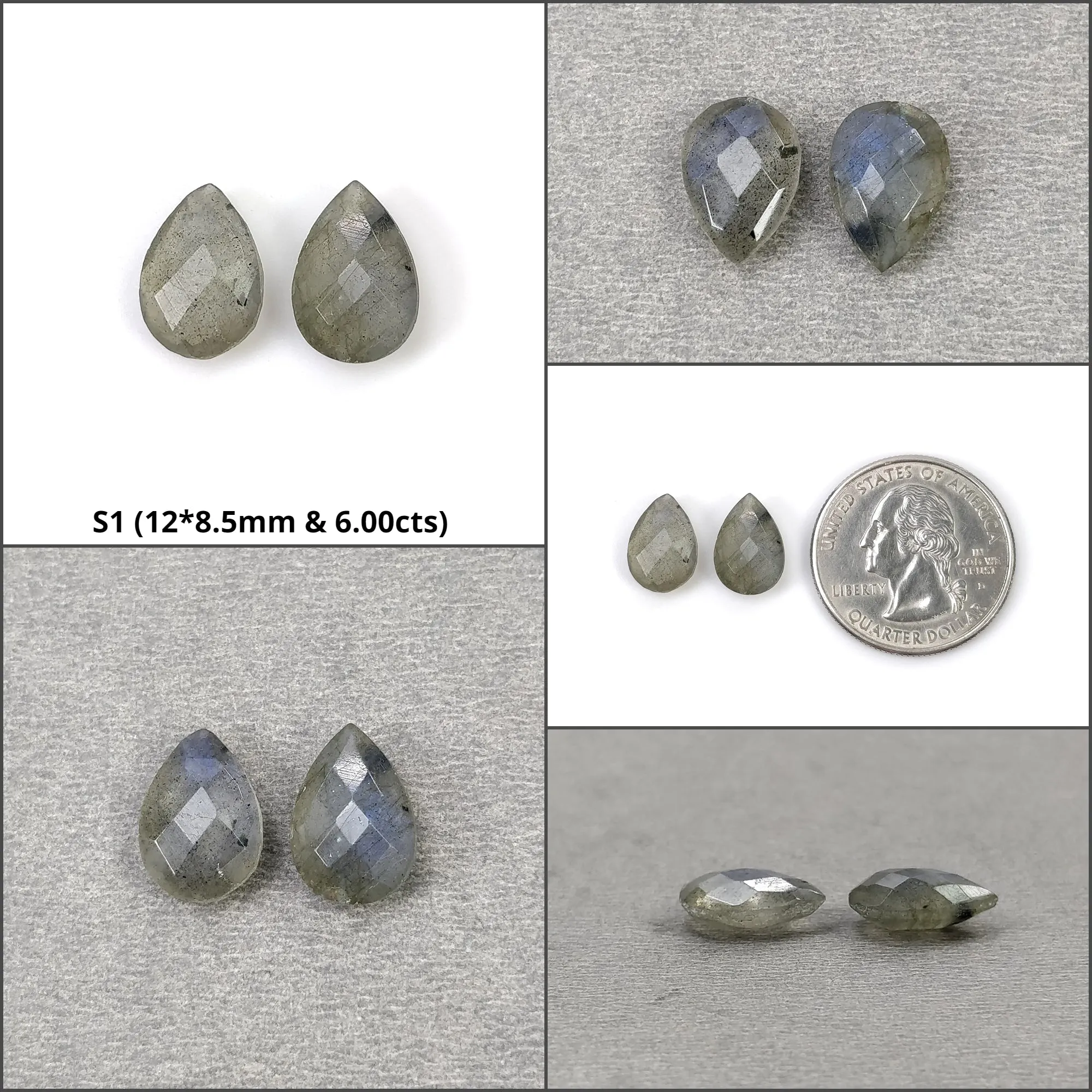 Labradorite Gemstone Checker Cut : Natural Untreated Rainbow Flashing Labradorite Pear Oval Shape Briolette Set For Jewelry