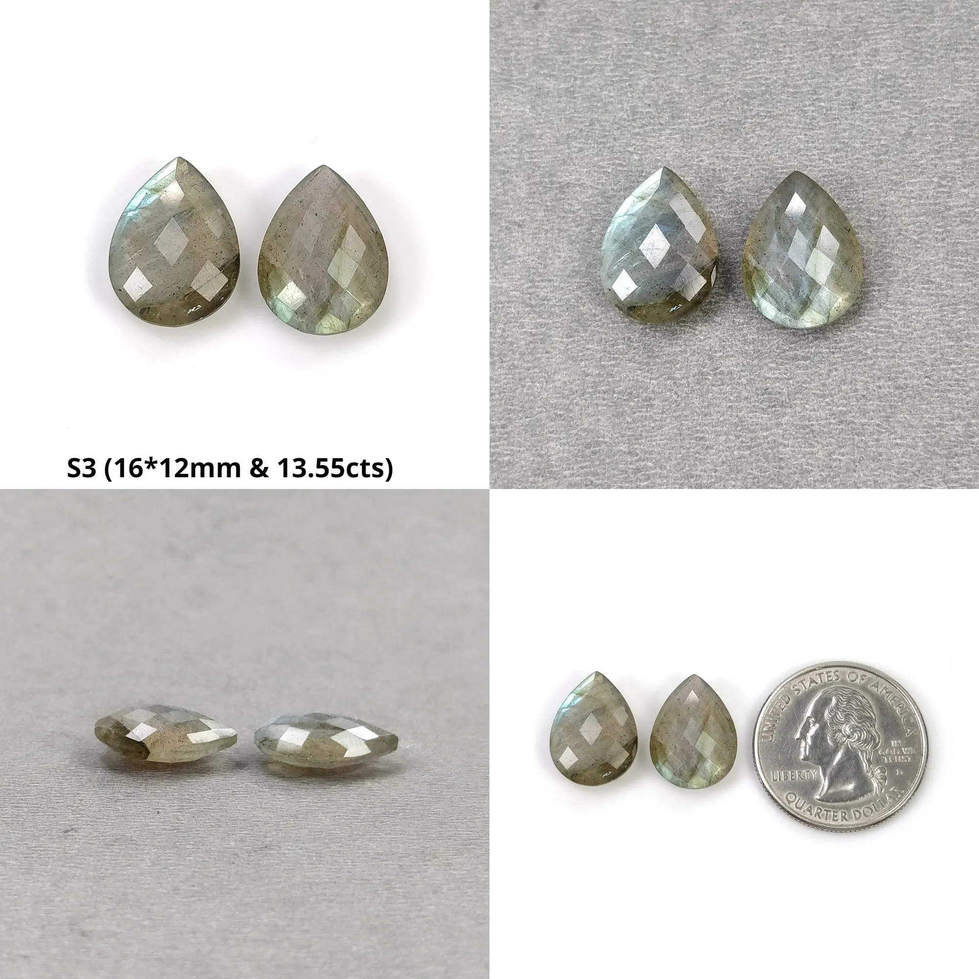 Labradorite Gemstone Checker Cut : Natural Untreated Rainbow Flashing Labradorite Pear Oval Shape Briolette Set For Jewelry