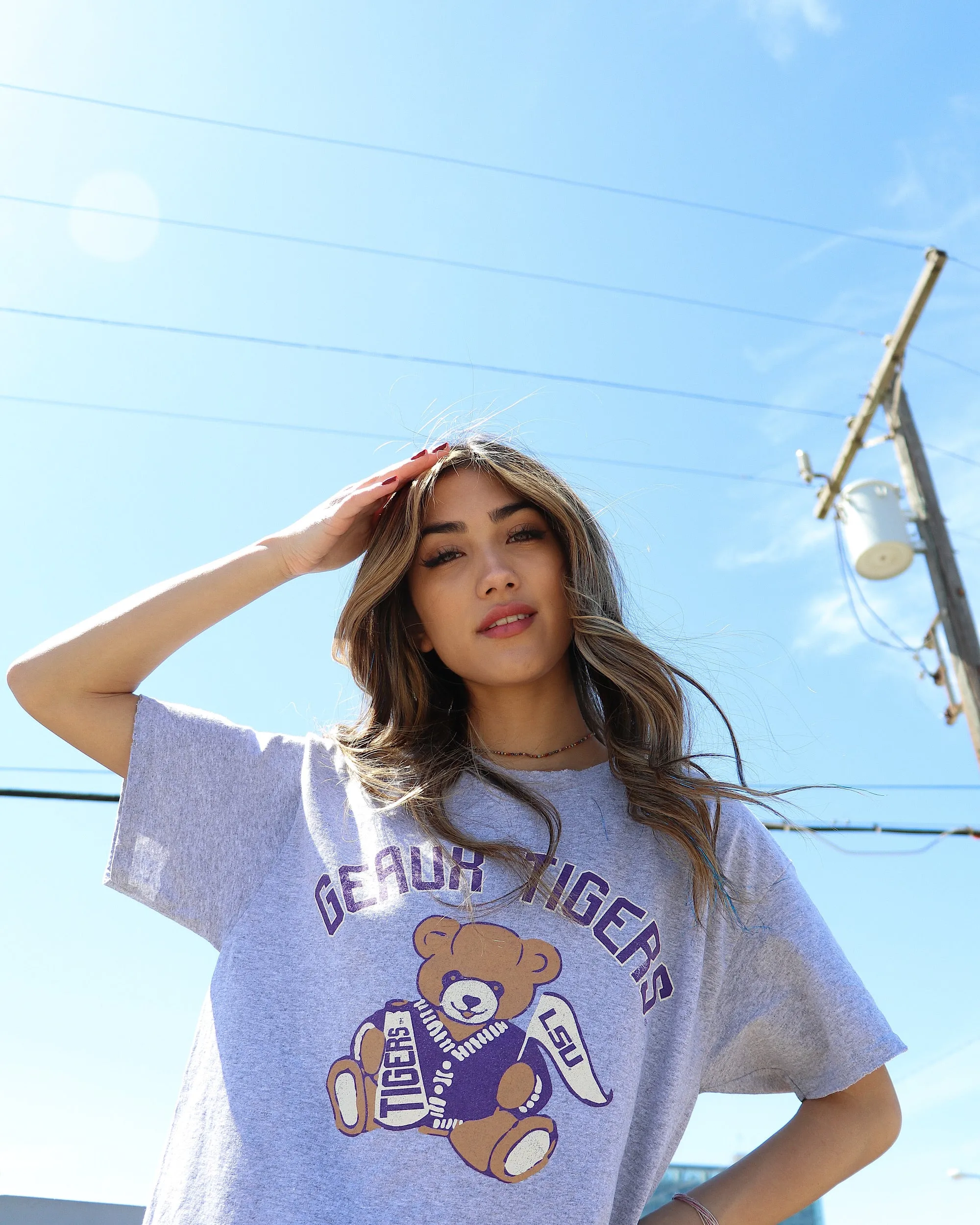 LSU Bear Gray Thrifted Tee