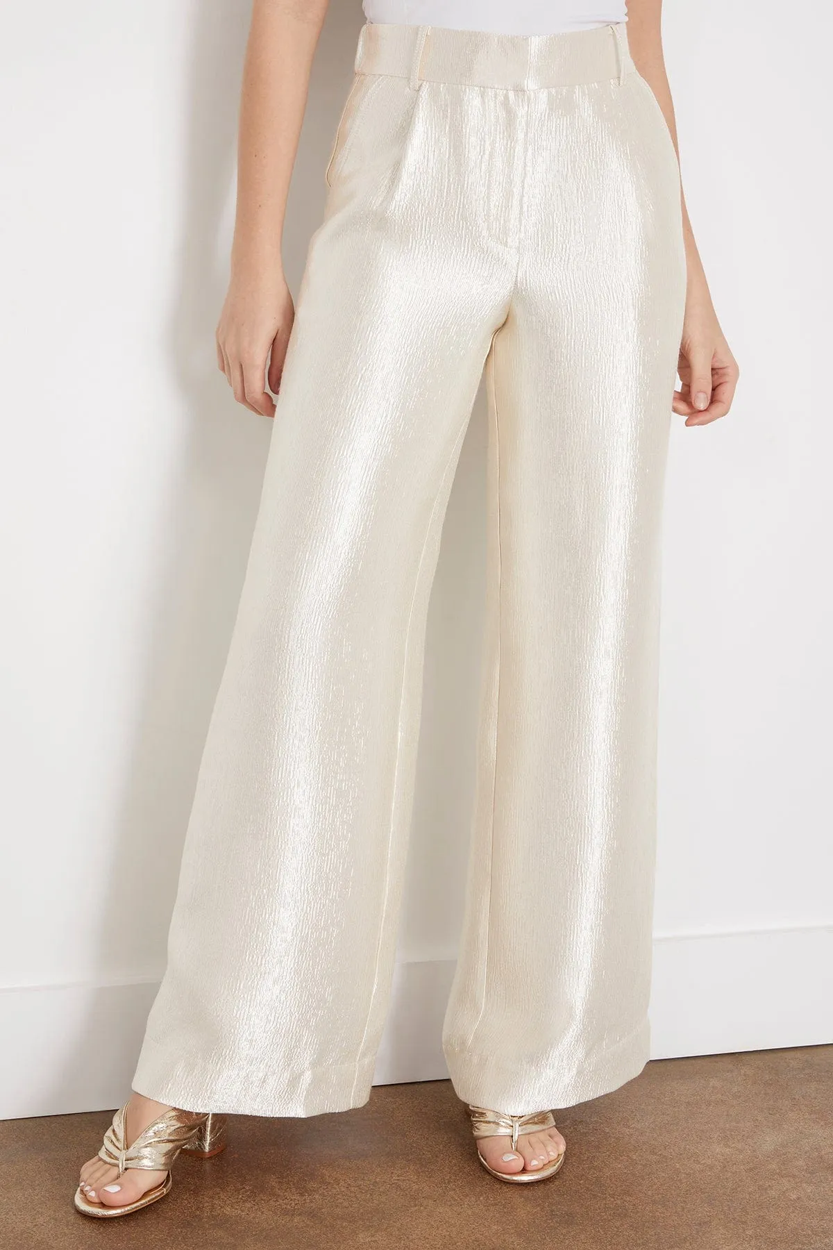 Malcolm Cream Textured Satin Pants for Effortless Elegance