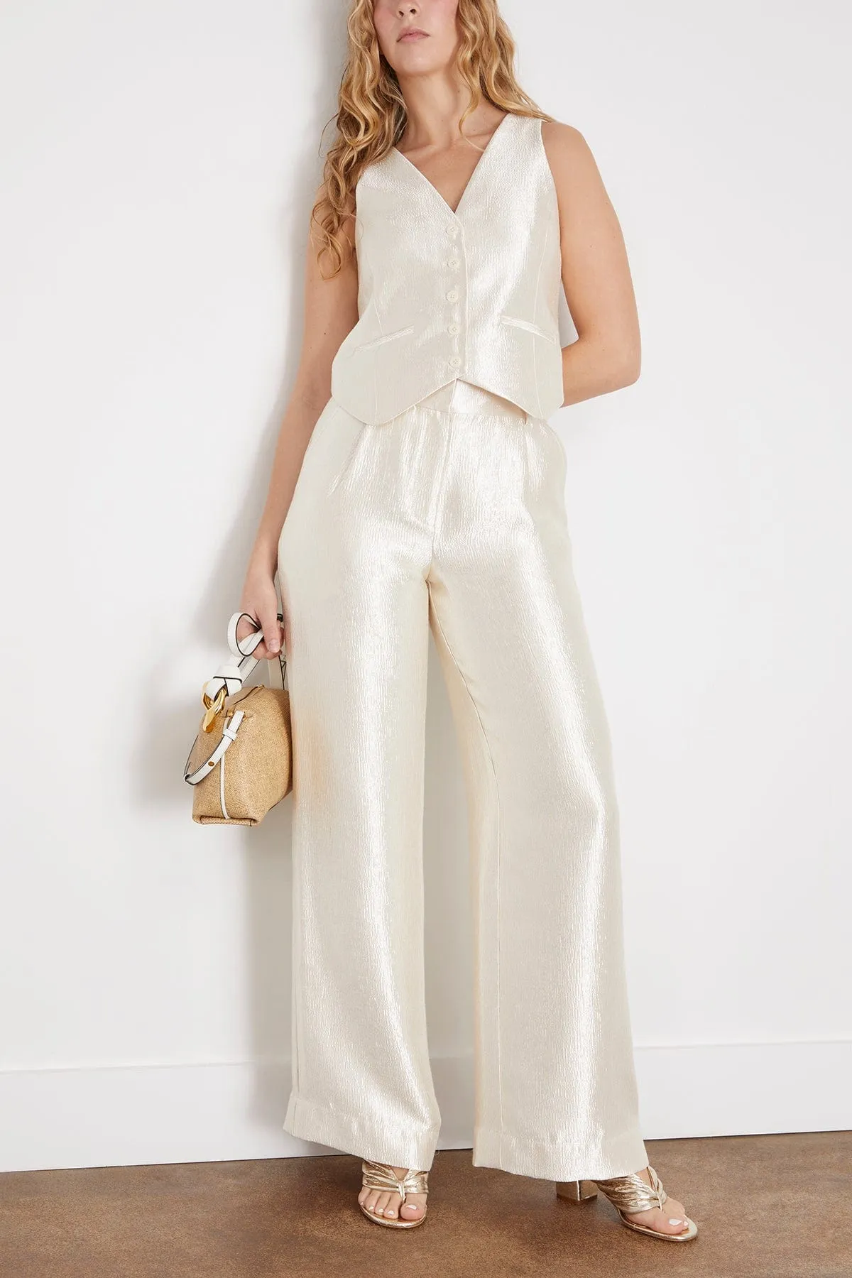 Malcolm Cream Textured Satin Pants for Effortless Elegance