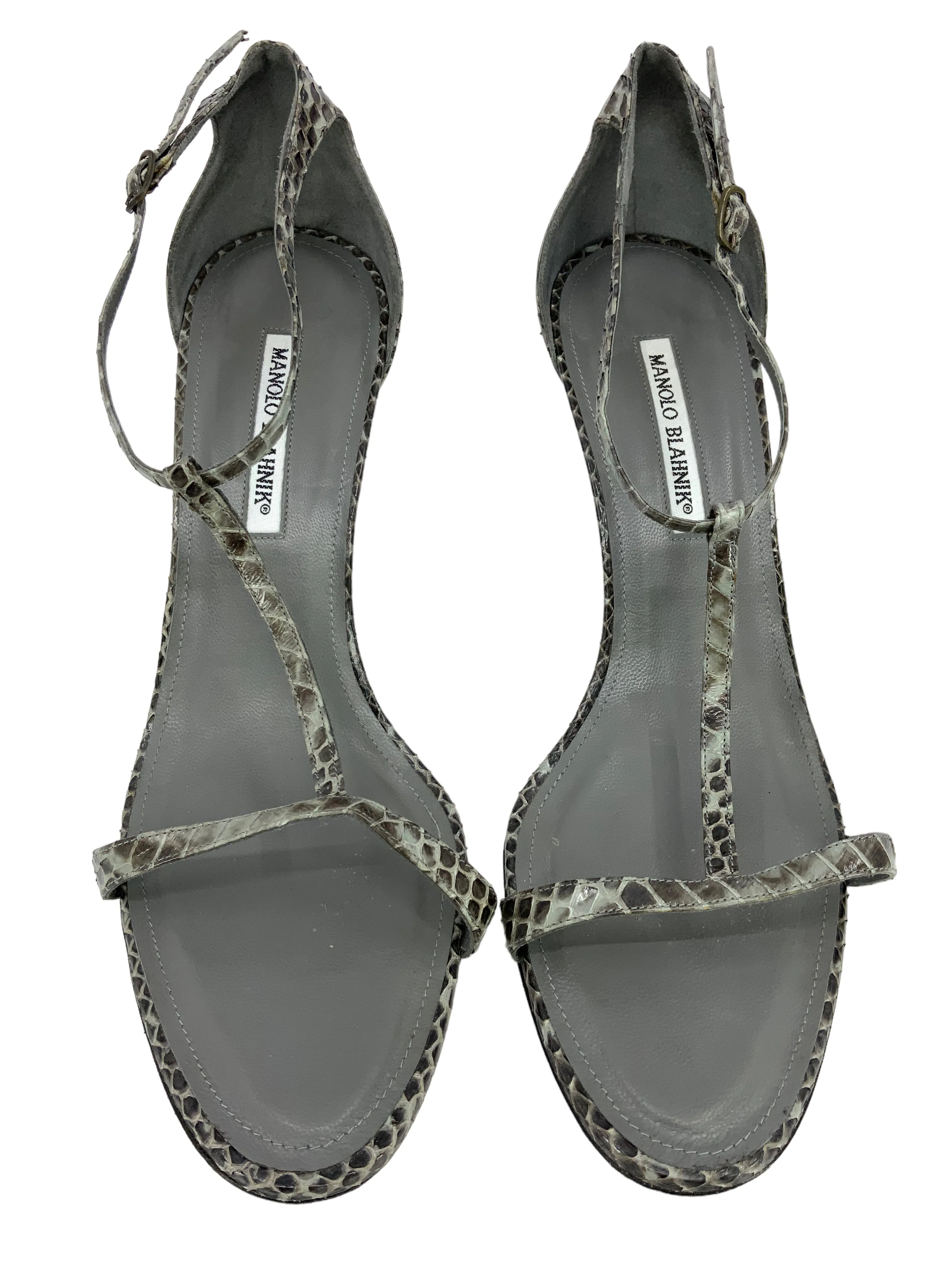 Manolo Blahnik Snakeskin T-Strap Sandals Size 12