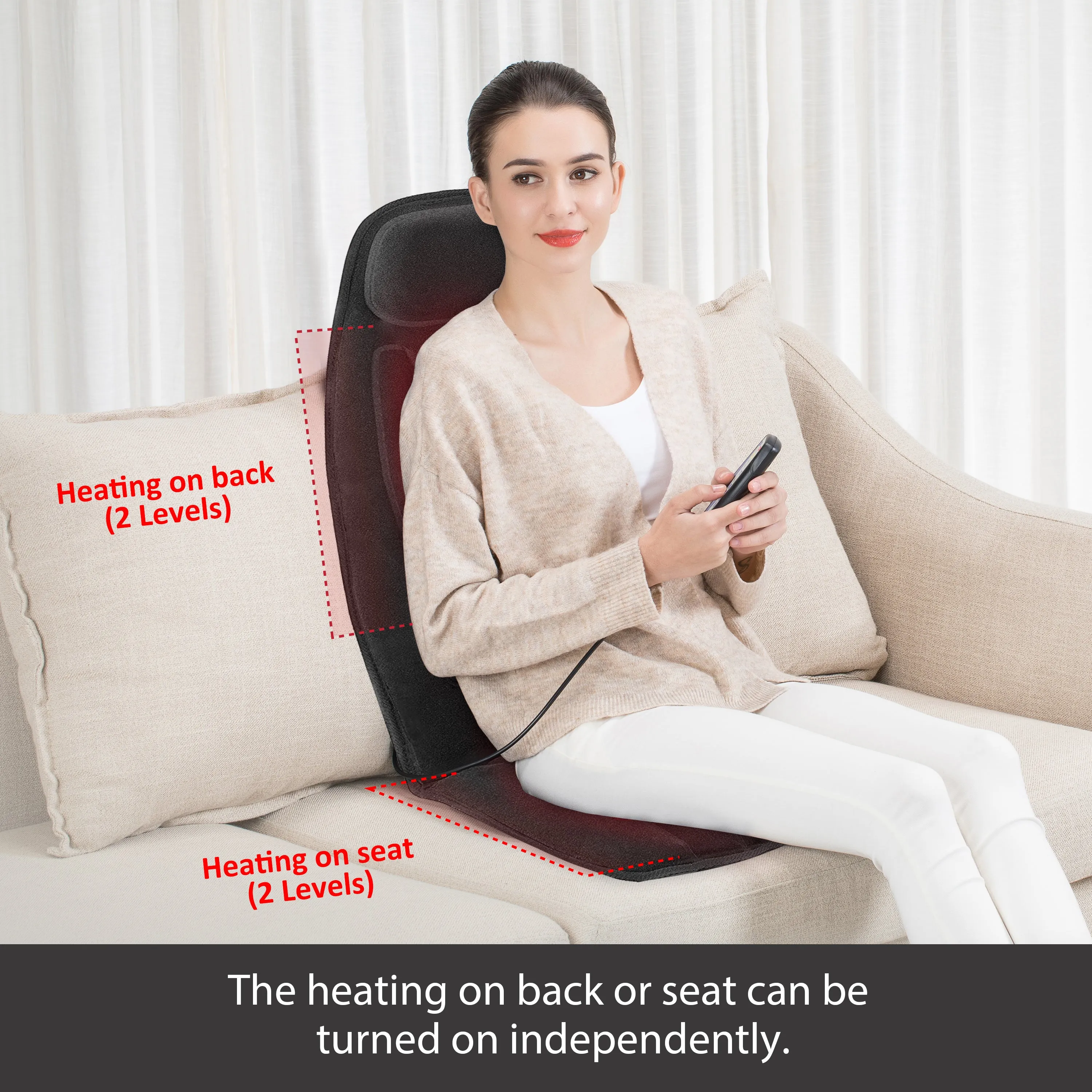 Massage Seat Cushion with Heat - Extra Memory Foam Support Pad in Neck and Lumbar-126B