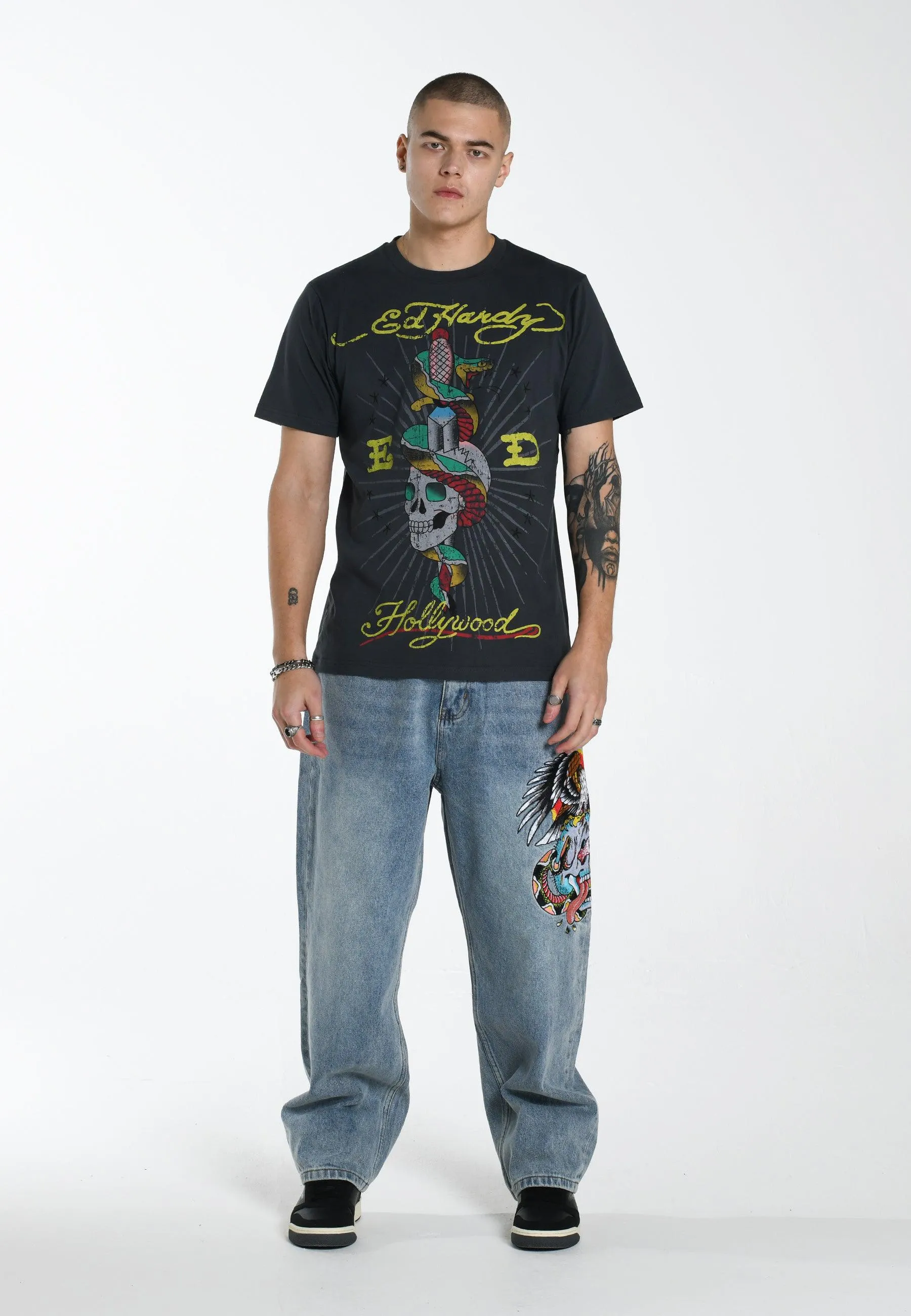 Mens Hollywood-Snake T-Shirt - Black