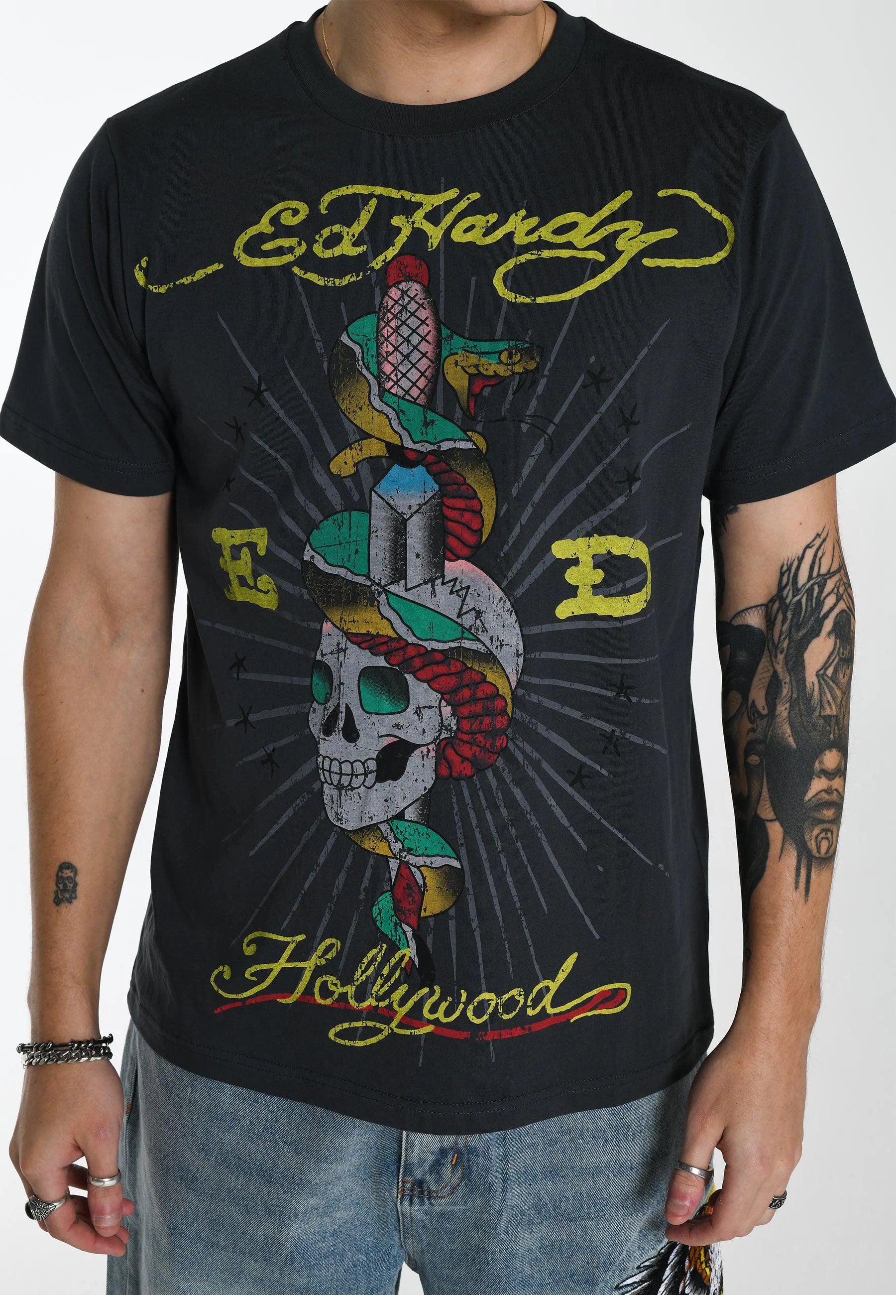 Mens Hollywood-Snake T-Shirt - Black