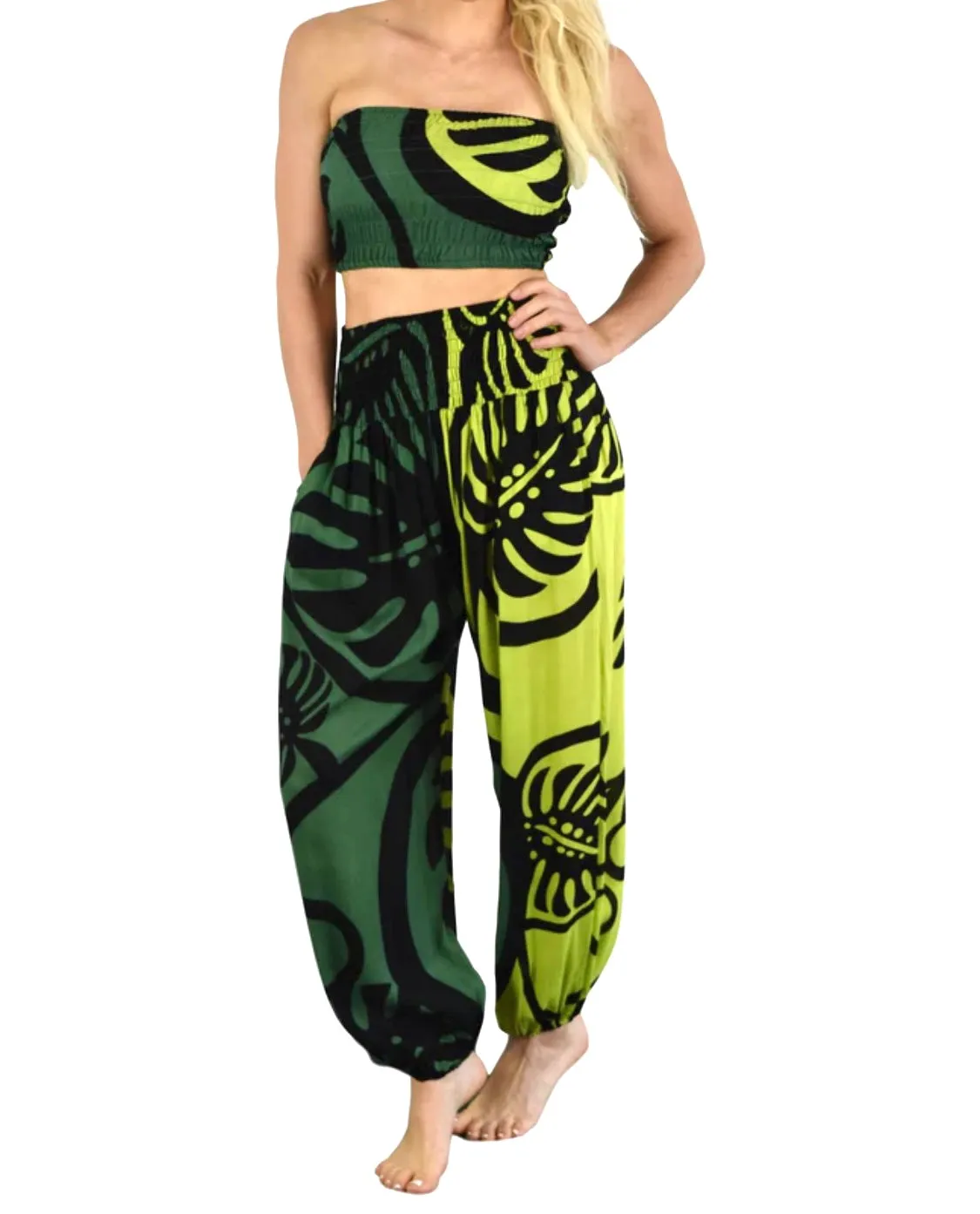 Monstera Pants with Bandeau Top