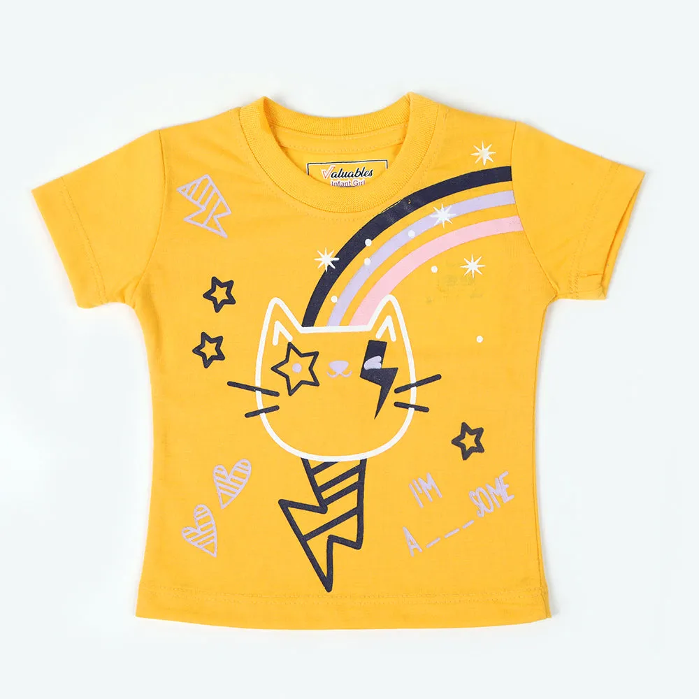 Newborn Girls Half Sleeves T-Shirt - Yellow