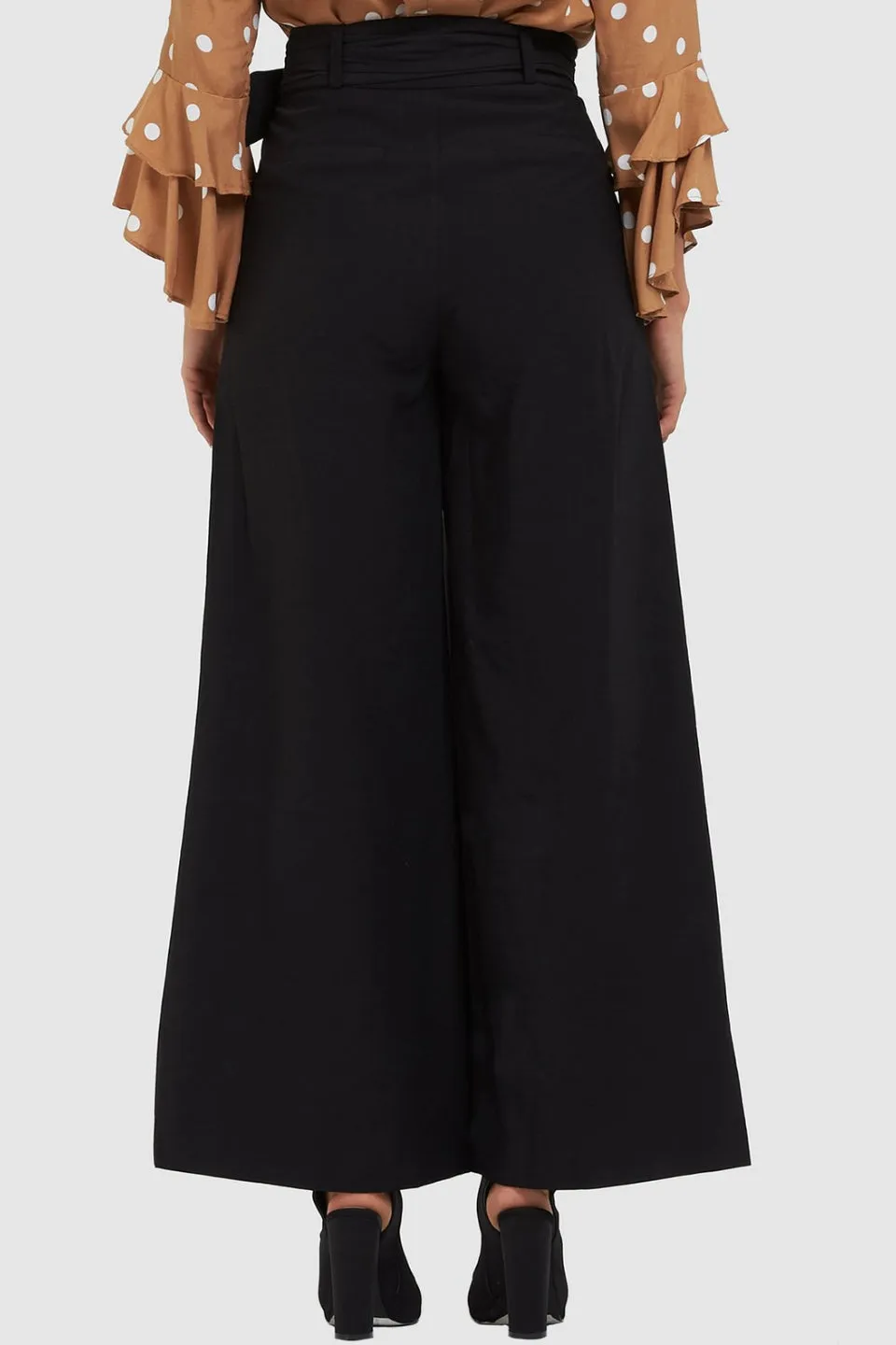 Orlando Self Belt Wide Leg Black Pant