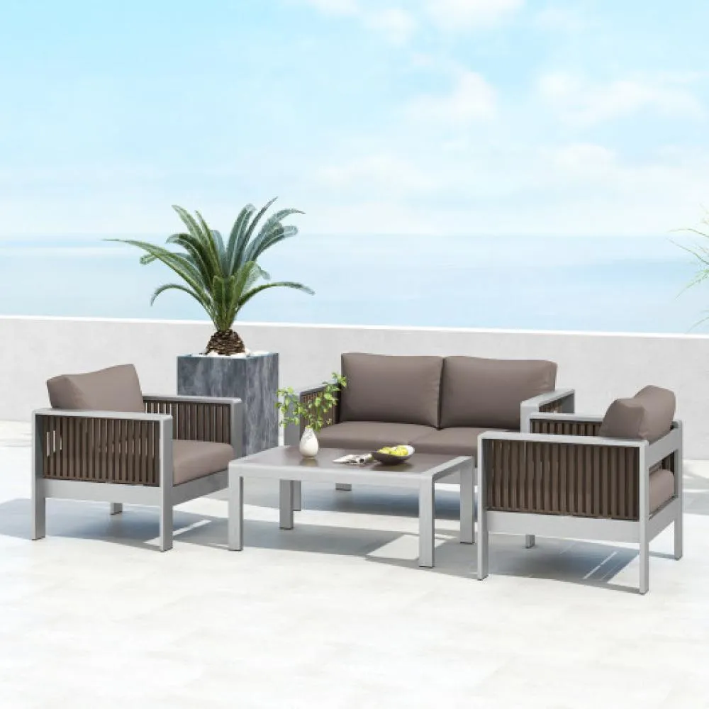 Patio Aluminum Loveseat Sofa Outdoor Furniture Set with Thick Back and Seat Cushions-Gray