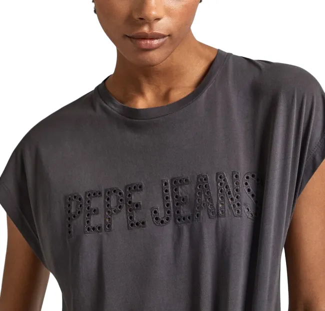 Pepe Jeans short sleeve t-shirt with Lilith embroidered logo PL505837 985 gray