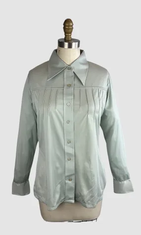 PIERRE FOSHEY 70s Deadstock Grey Polyester Disco Shirt  Medium