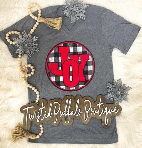 {SOUNDS OF JOY} Plaid Joy Gray V-Neck Tee in